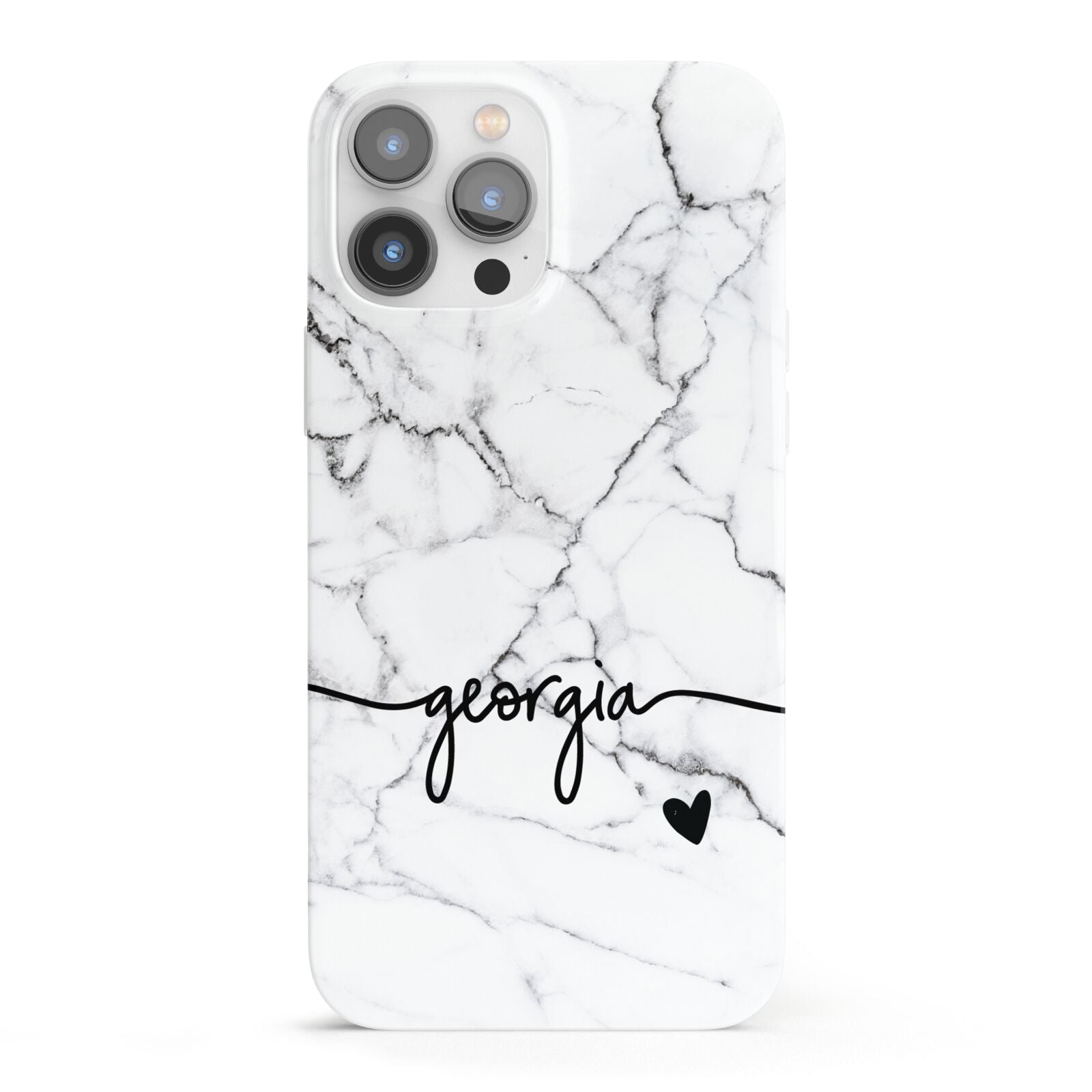 Personalised Black and White Marble with Handwriting Text iPhone 13 Pro Max Full Wrap 3D Snap Case