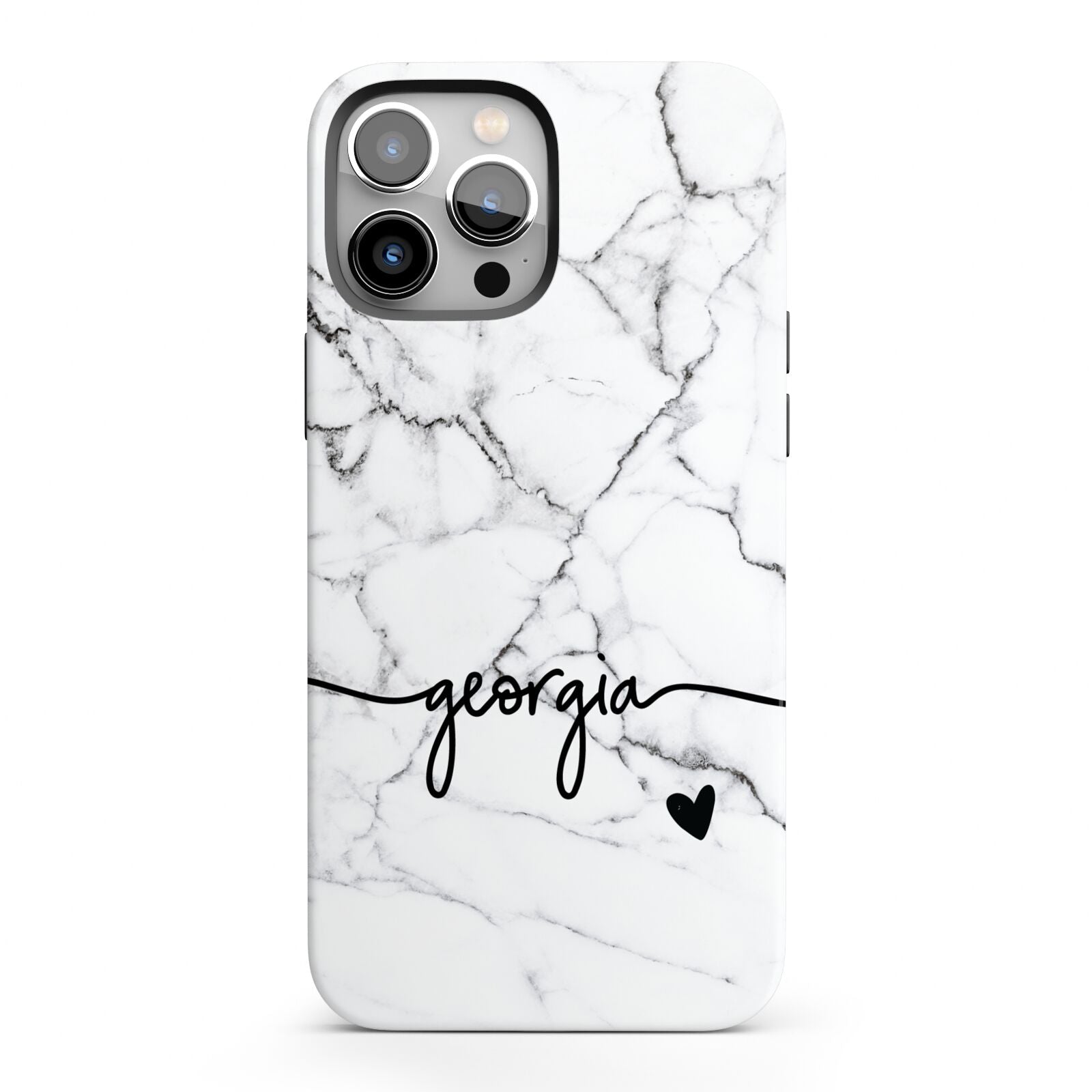 Personalised Black and White Marble with Handwriting Text iPhone 13 Pro Max Full Wrap 3D Tough Case