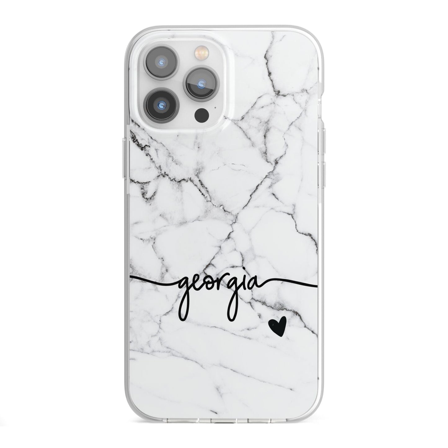 Personalised Black and White Marble with Handwriting Text iPhone 13 Pro Max TPU Impact Case with White Edges