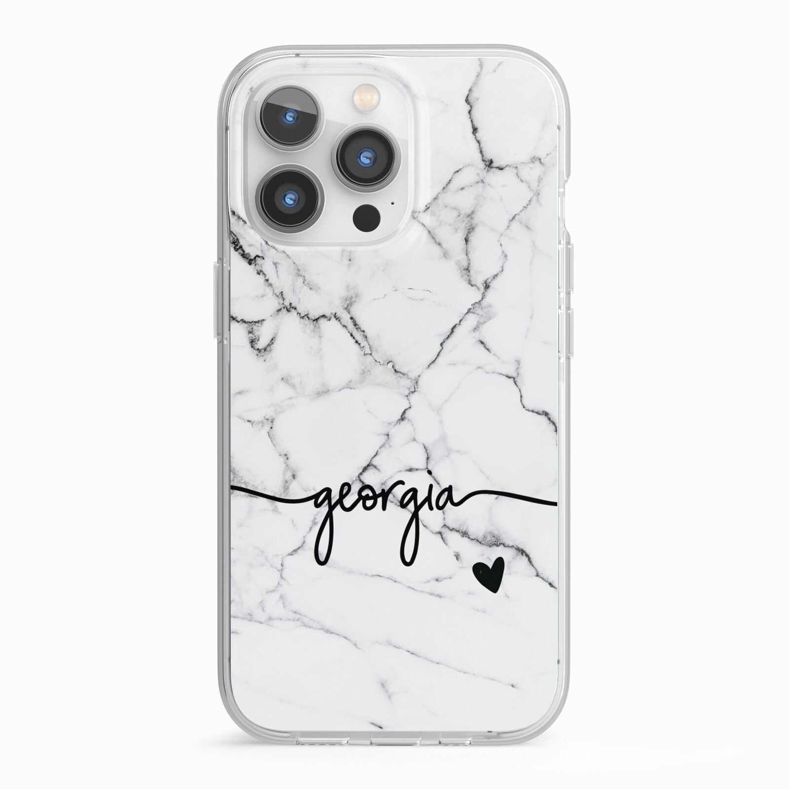 Personalised Black and White Marble with Handwriting Text iPhone 13 Pro TPU Impact Case with White Edges