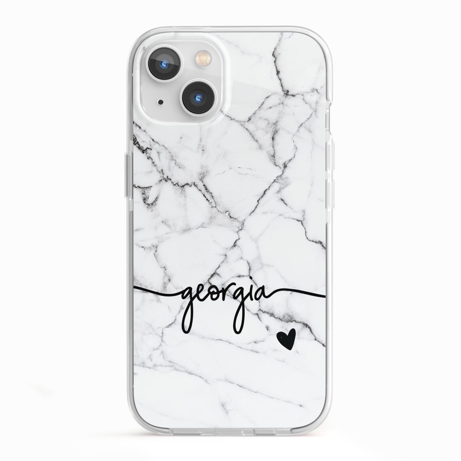 Personalised Black and White Marble with Handwriting Text iPhone 13 TPU Impact Case with White Edges