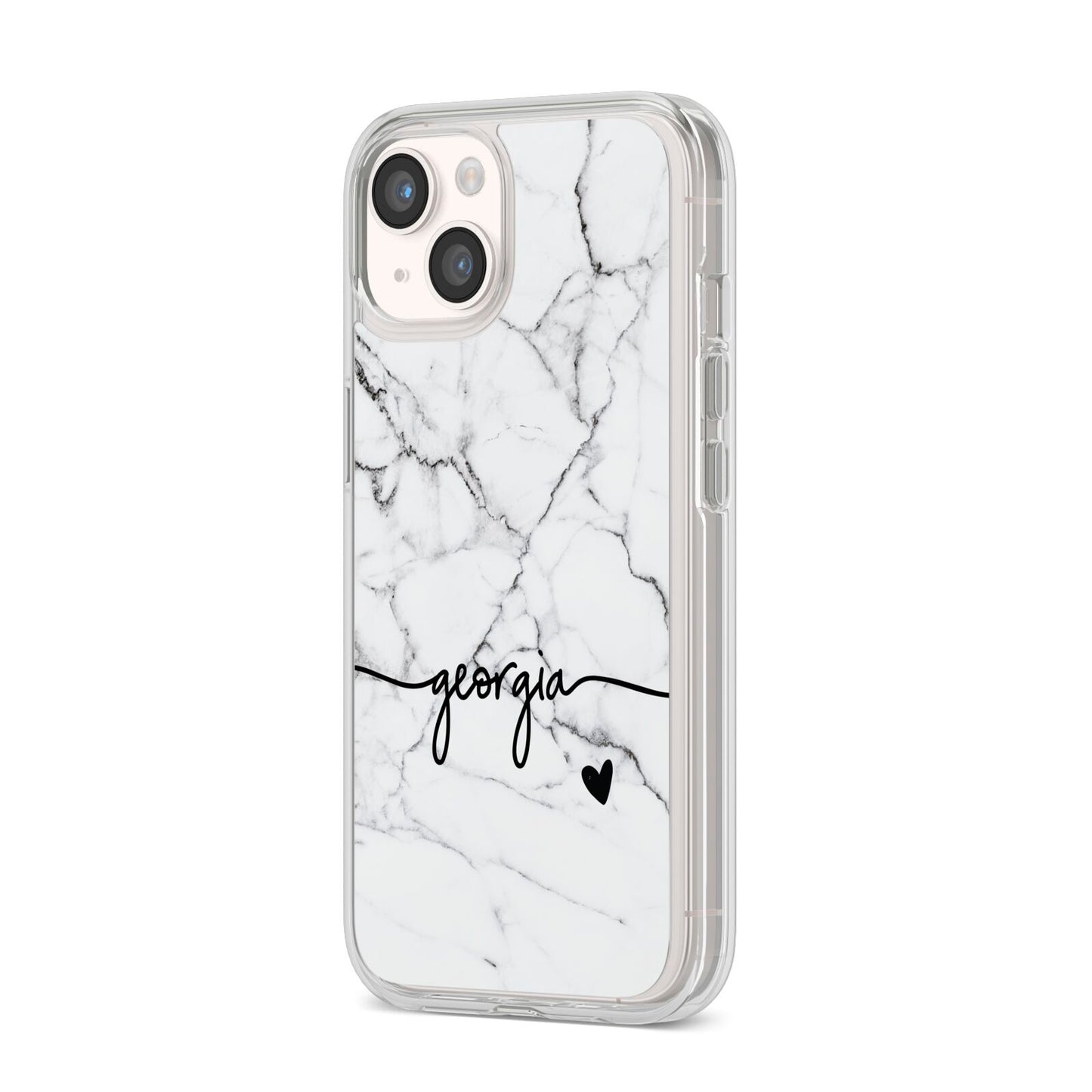 Personalised Black and White Marble with Handwriting Text iPhone 14 Clear Tough Case Starlight Angled Image