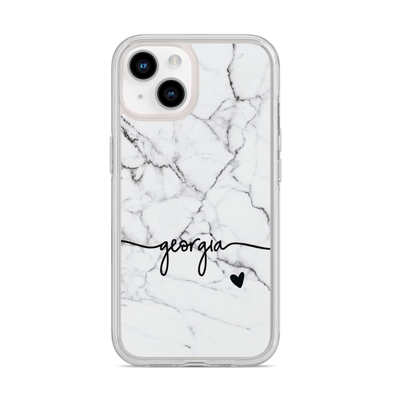 Personalised Black and White Marble with Handwriting Text iPhone 14 Clear Tough Case Starlight