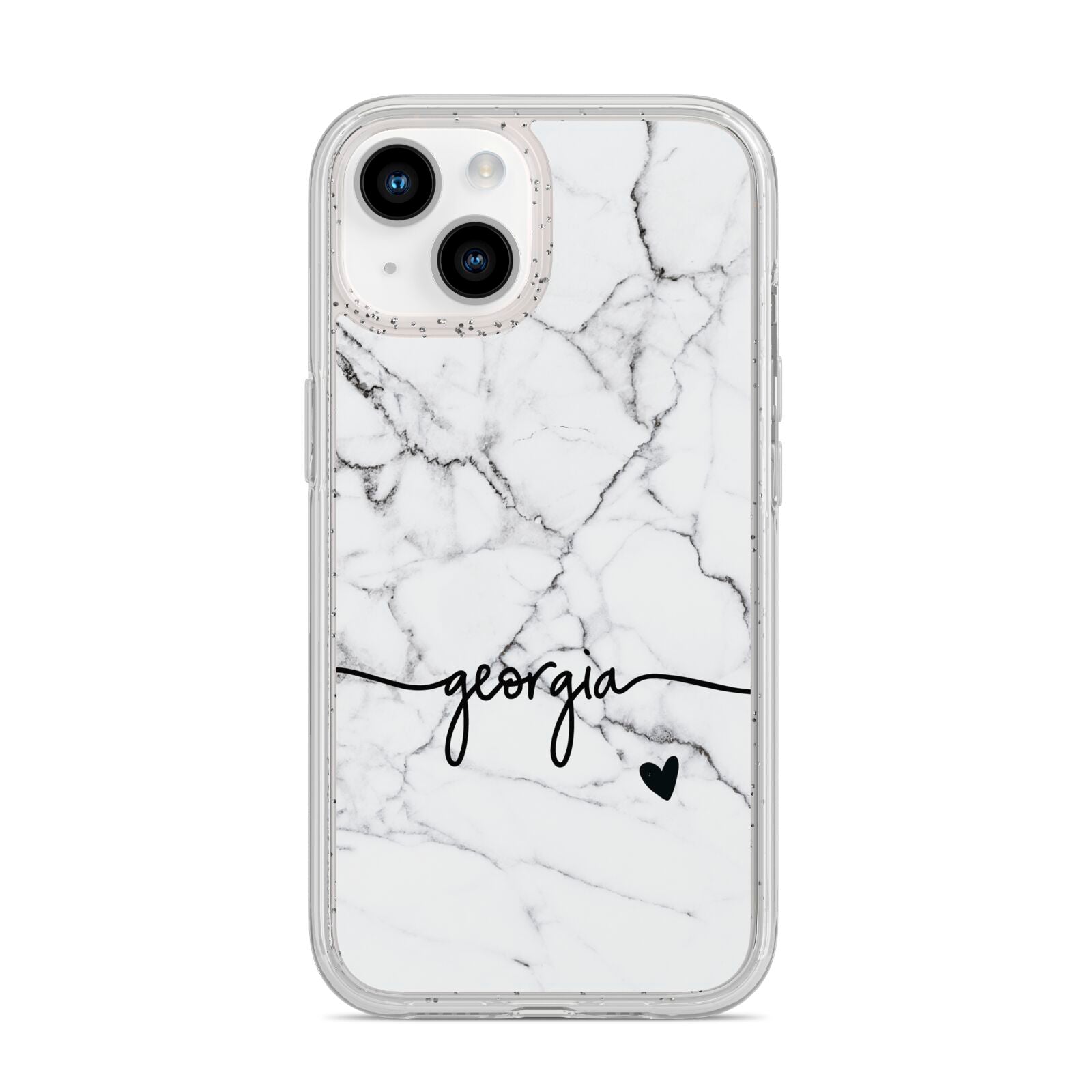 Personalised Black and White Marble with Handwriting Text iPhone 14 Glitter Tough Case Starlight