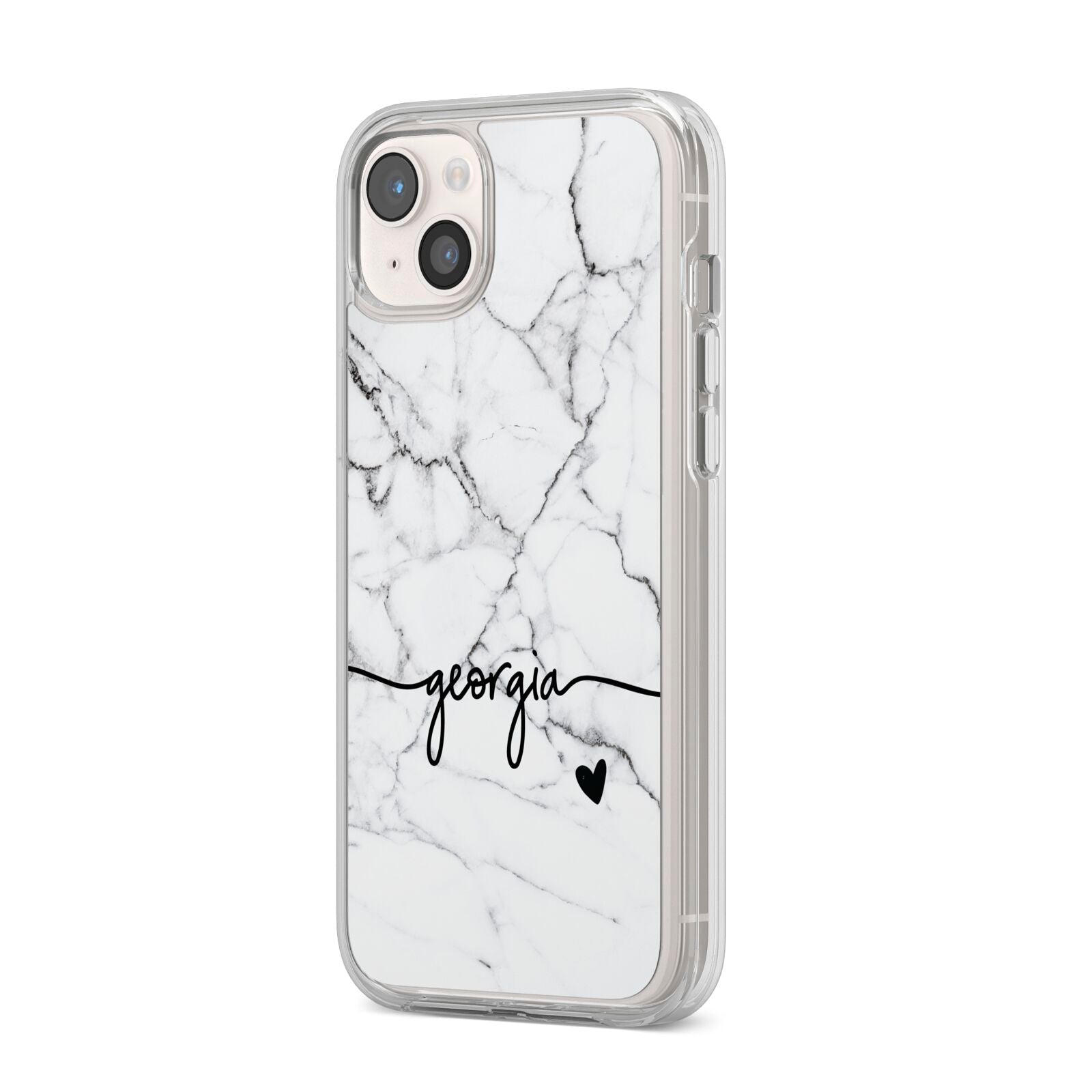 Personalised Black and White Marble with Handwriting Text iPhone 14 Plus Clear Tough Case Starlight Angled Image