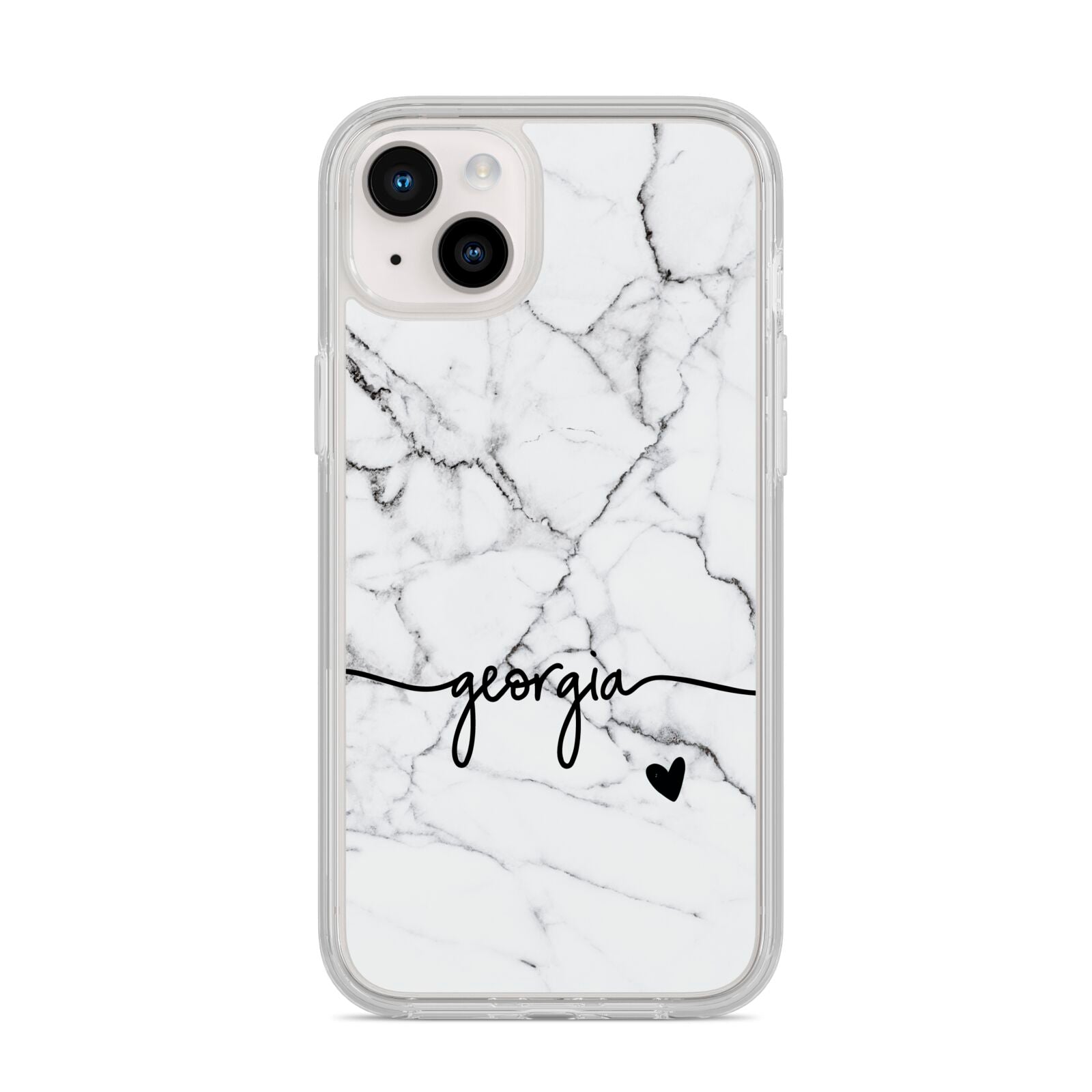 Personalised Black and White Marble with Handwriting Text iPhone 14 Plus Clear Tough Case Starlight