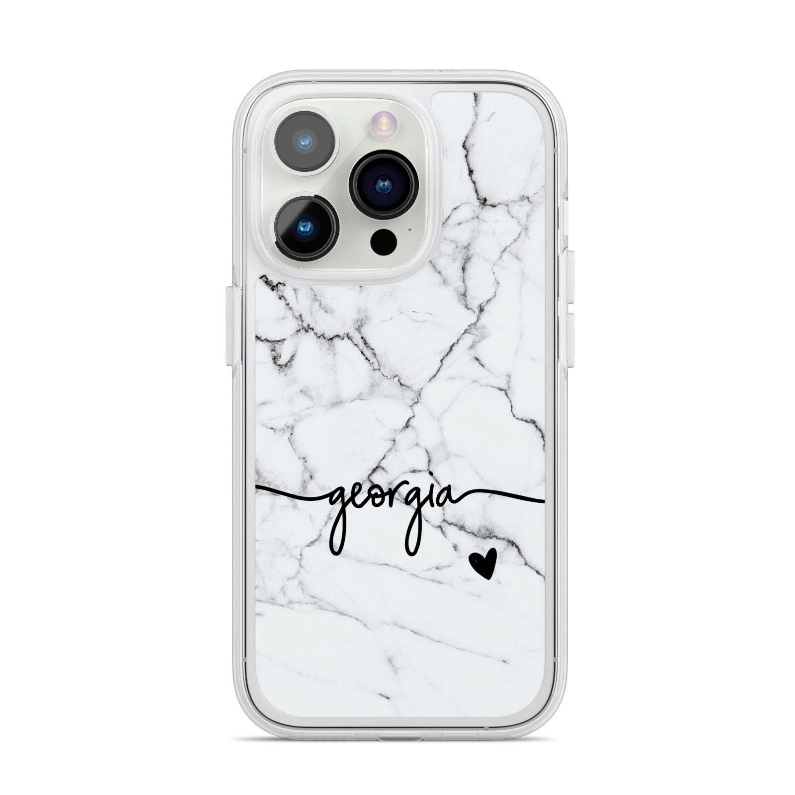 Personalised Black and White Marble with Handwriting Text iPhone 14 Pro Clear Tough Case Silver