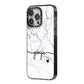 Personalised Black and White Marble with Handwriting Text iPhone 14 Pro Max Black Impact Case Side Angle on Silver phone