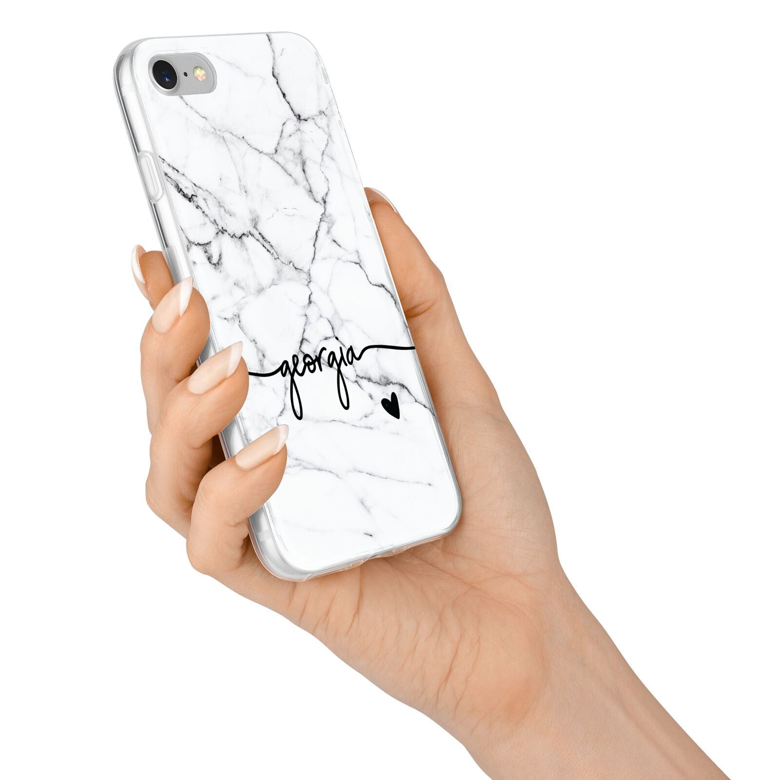 Personalised Black and White Marble with Handwriting Text iPhone 7 Bumper Case on Silver iPhone Alternative Image