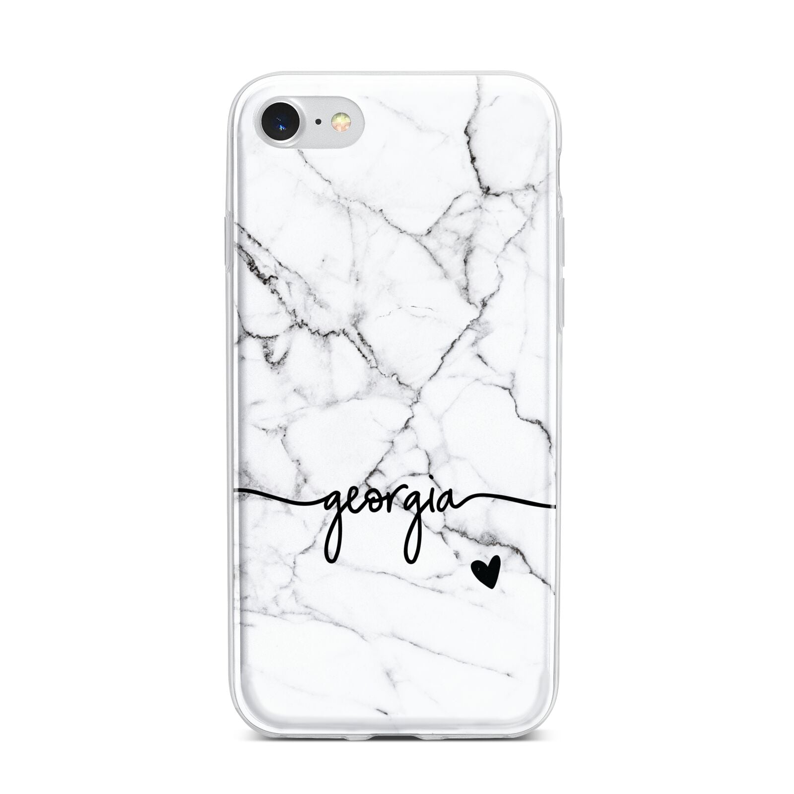 Personalised Black and White Marble with Handwriting Text iPhone 7 Bumper Case on Silver iPhone
