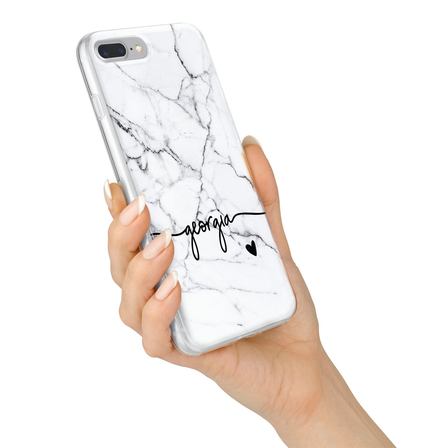 Personalised Black and White Marble with Handwriting Text iPhone 7 Plus Bumper Case on Silver iPhone Alternative Image