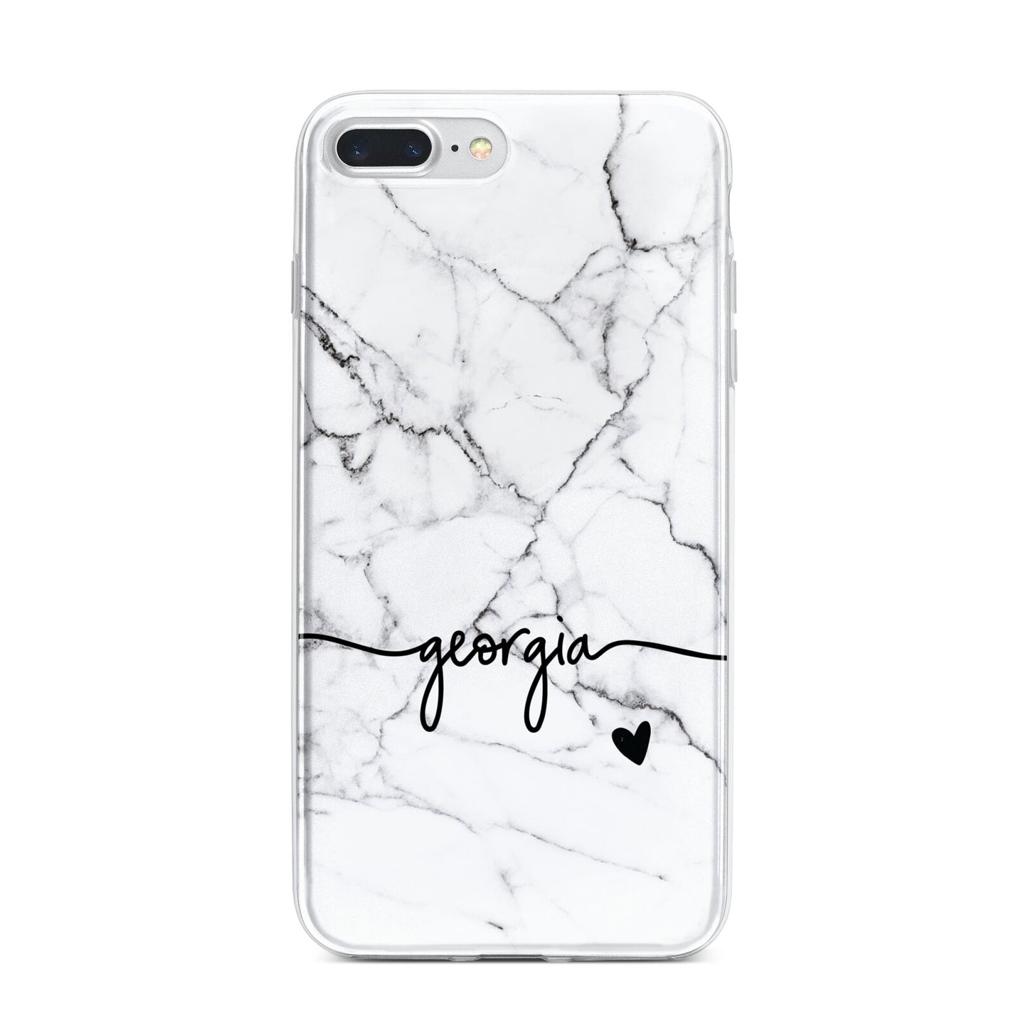 Personalised Black and White Marble with Handwriting Text iPhone 7 Plus Bumper Case on Silver iPhone