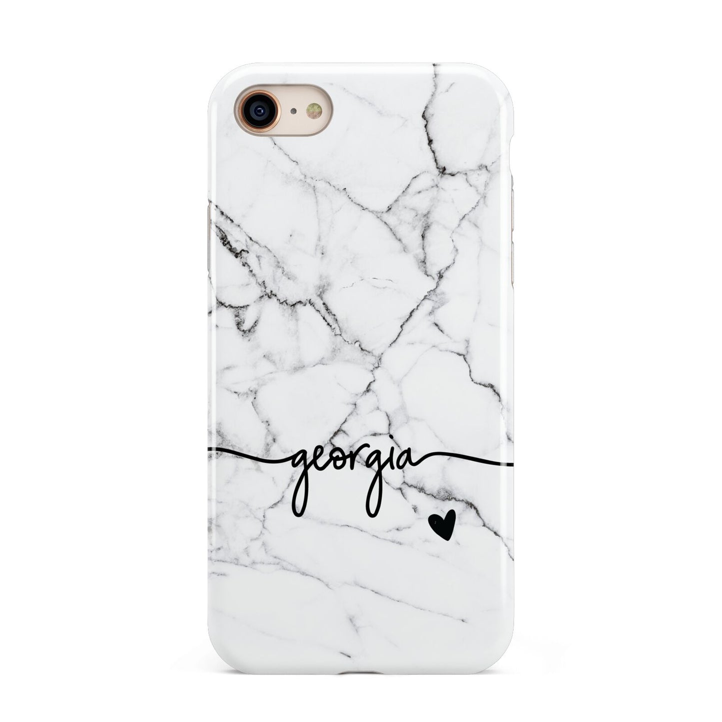 Personalised Black and White Marble with Handwriting Text iPhone 8 3D Tough Case on Gold Phone