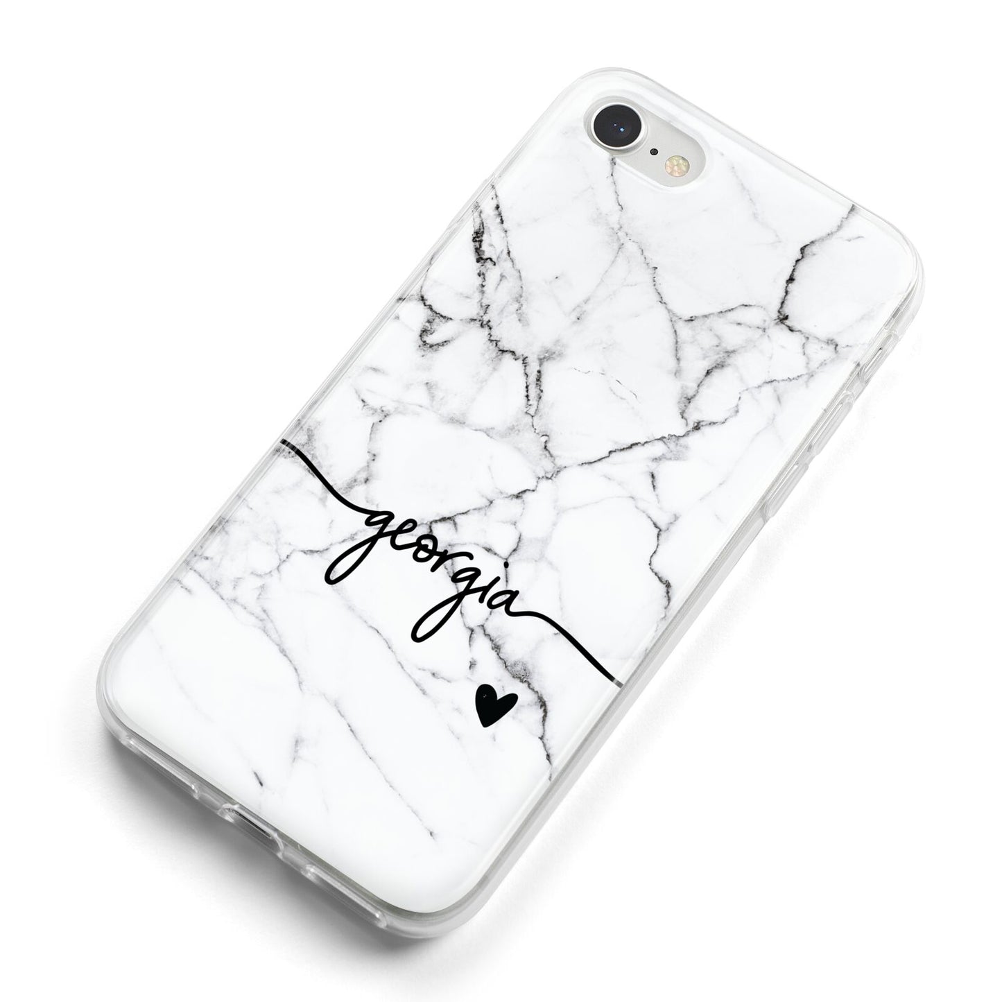 Personalised Black and White Marble with Handwriting Text iPhone 8 Bumper Case on Silver iPhone Alternative Image