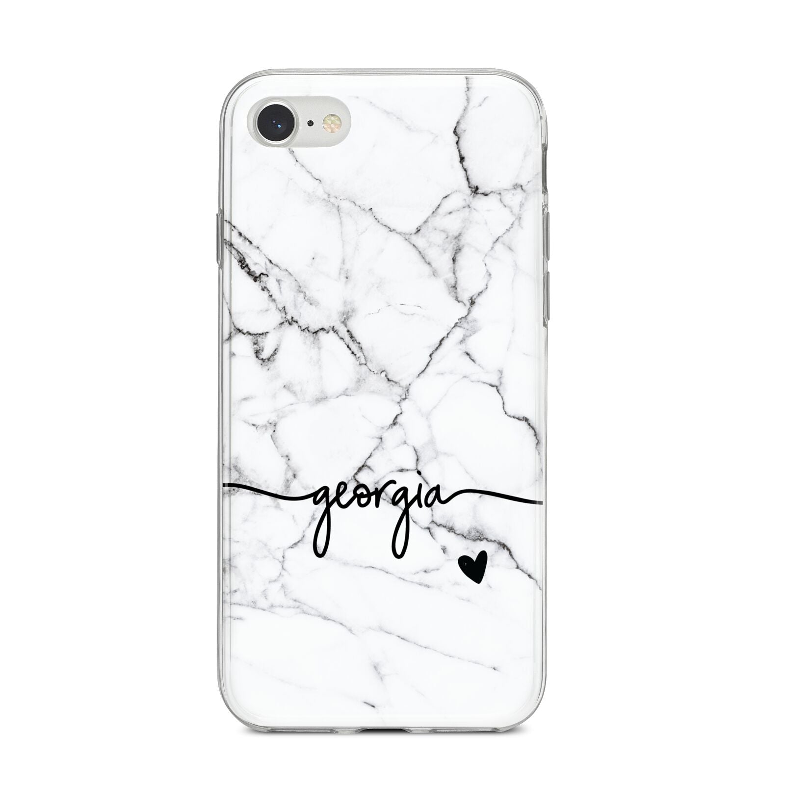 Personalised Black and White Marble with Handwriting Text iPhone 8 Bumper Case on Silver iPhone