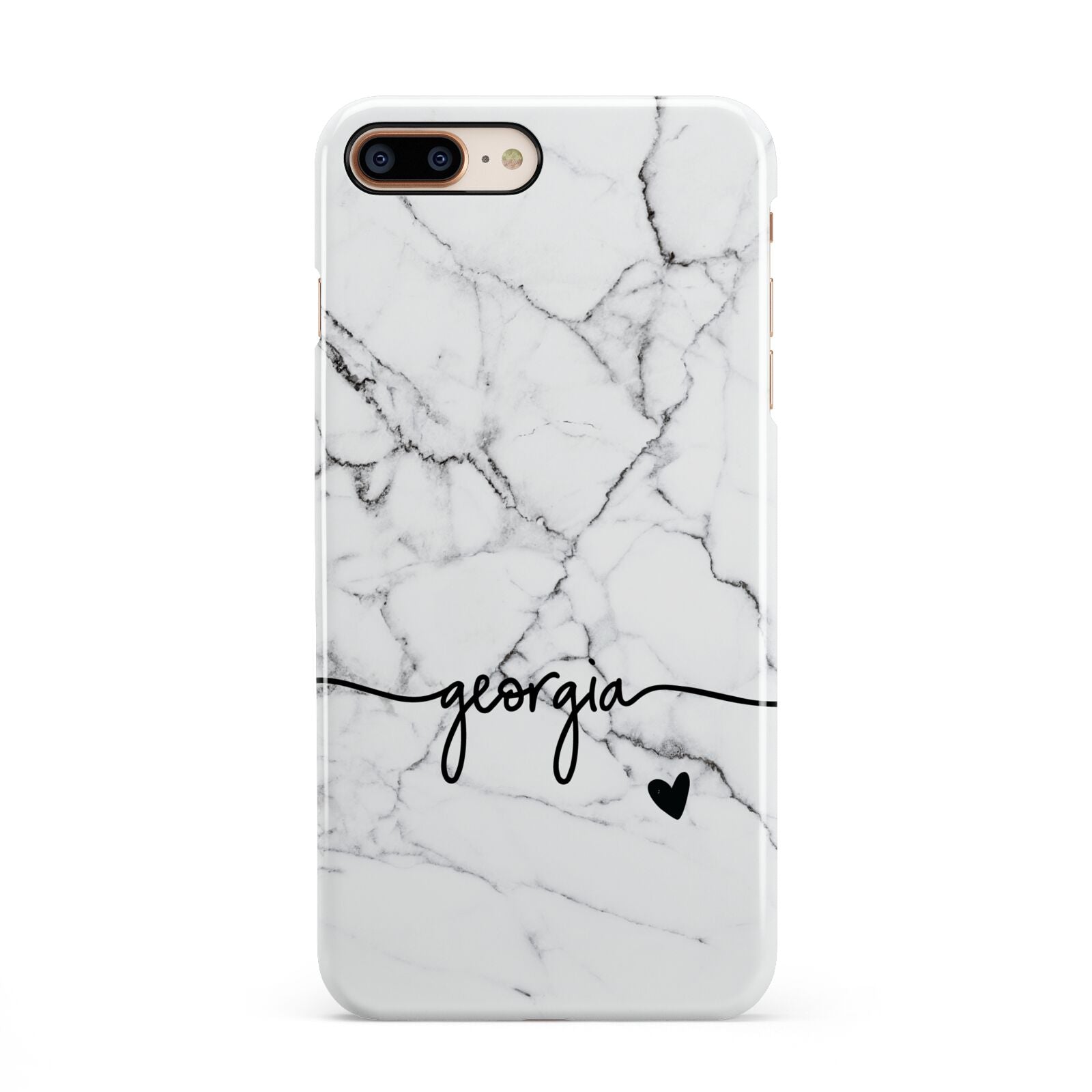 Personalised Black and White Marble with Handwriting Text iPhone 8 Plus 3D Snap Case on Gold Phone