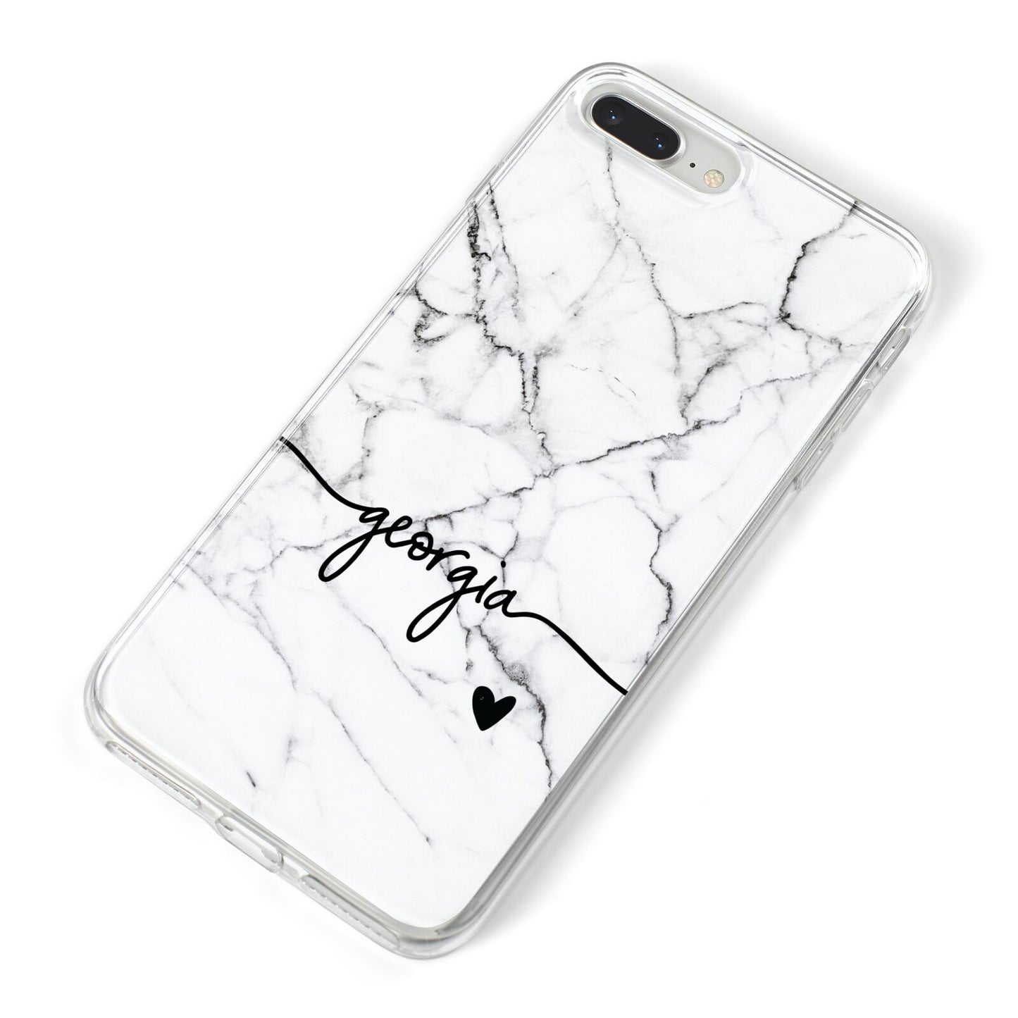 Personalised Black and White Marble with Handwriting Text iPhone 8 Plus Bumper Case on Silver iPhone Alternative Image