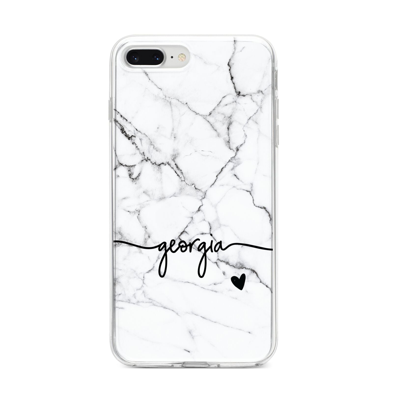 Personalised Black and White Marble with Handwriting Text iPhone 8 Plus Bumper Case on Silver iPhone