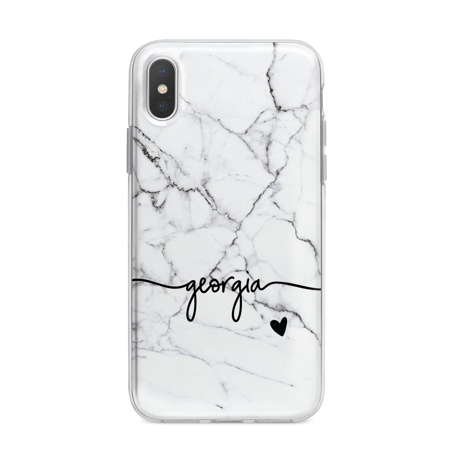 Personalised Black and White Marble with Handwriting Text iPhone X Bumper Case on Silver iPhone Alternative Image 1