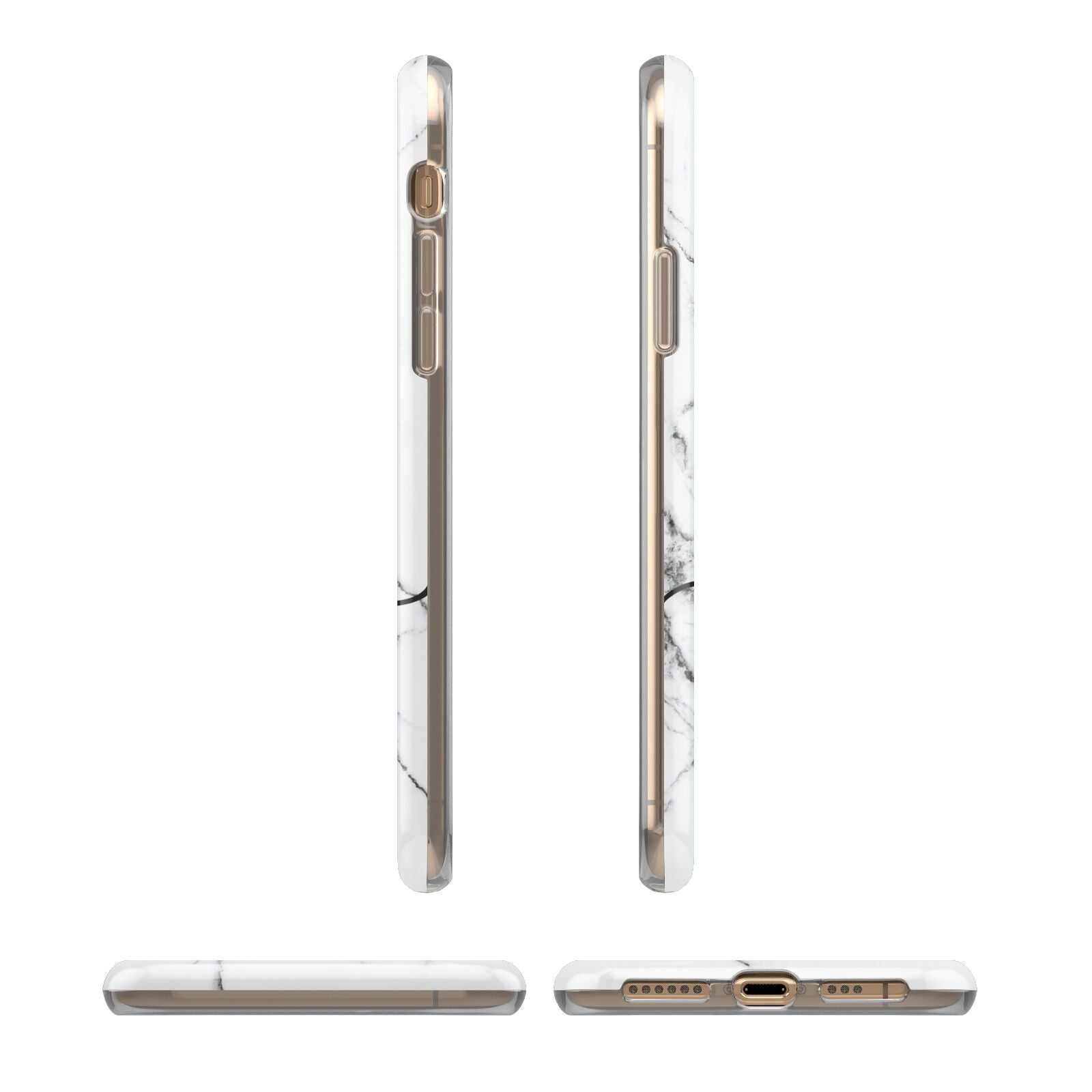 Personalised Black and White Marble with Handwriting Text iPhone XS 3D Tough Case in Gold Angled Images