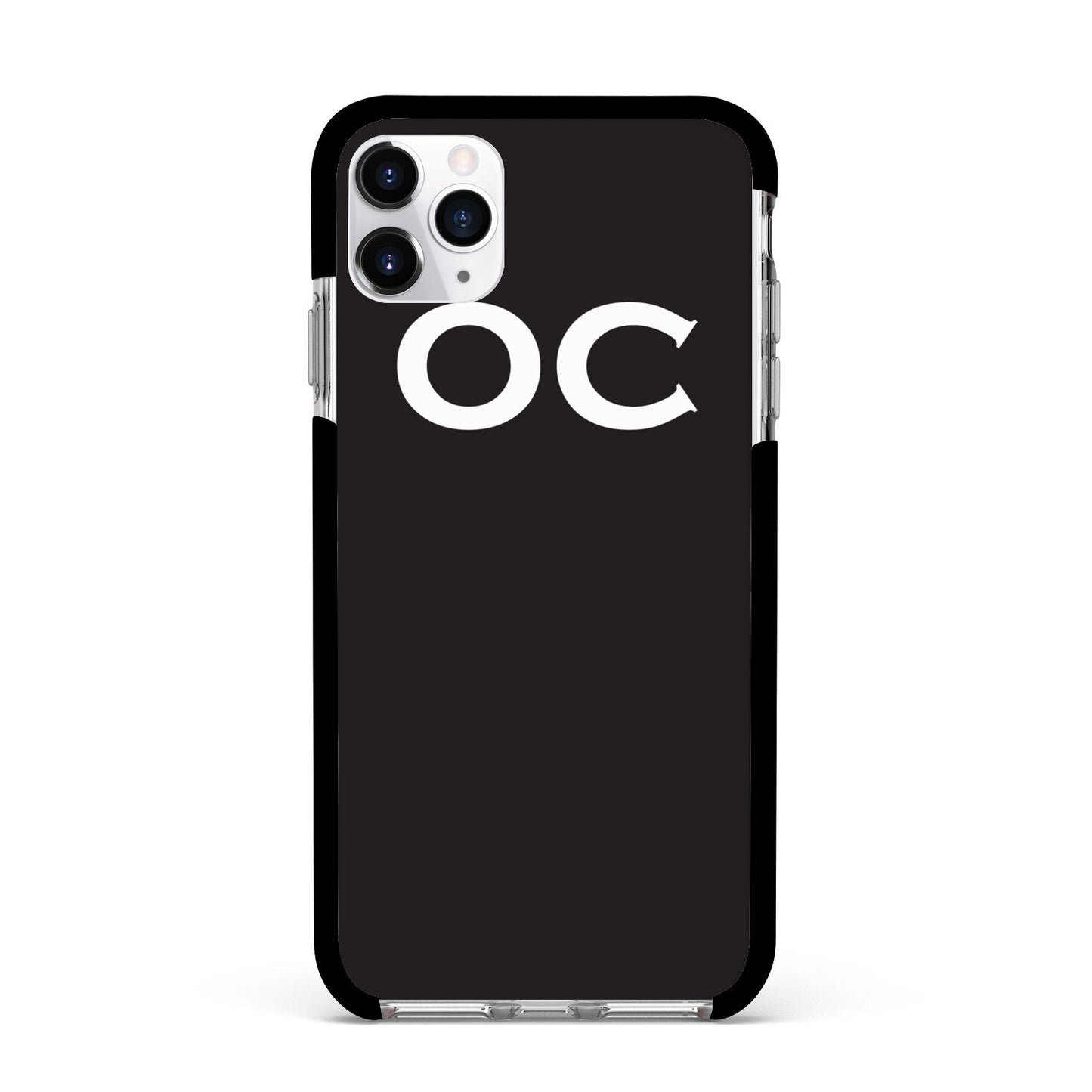 Personalised Black with Initials Apple iPhone 11 Pro Max in Silver with Black Impact Case