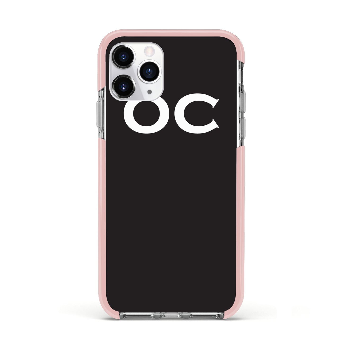 Personalised Black with Initials Apple iPhone 11 Pro in Silver with Pink Impact Case