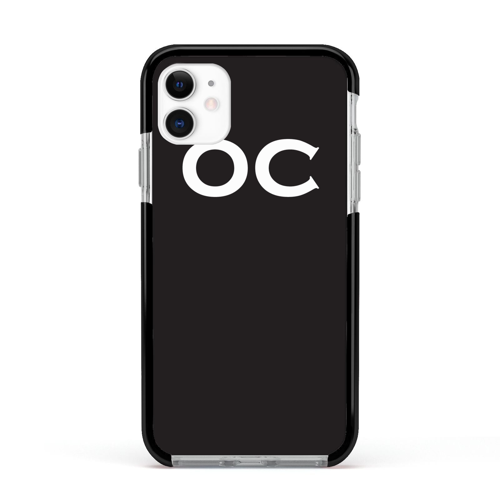 Personalised Black with Initials Apple iPhone 11 in White with Black Impact Case