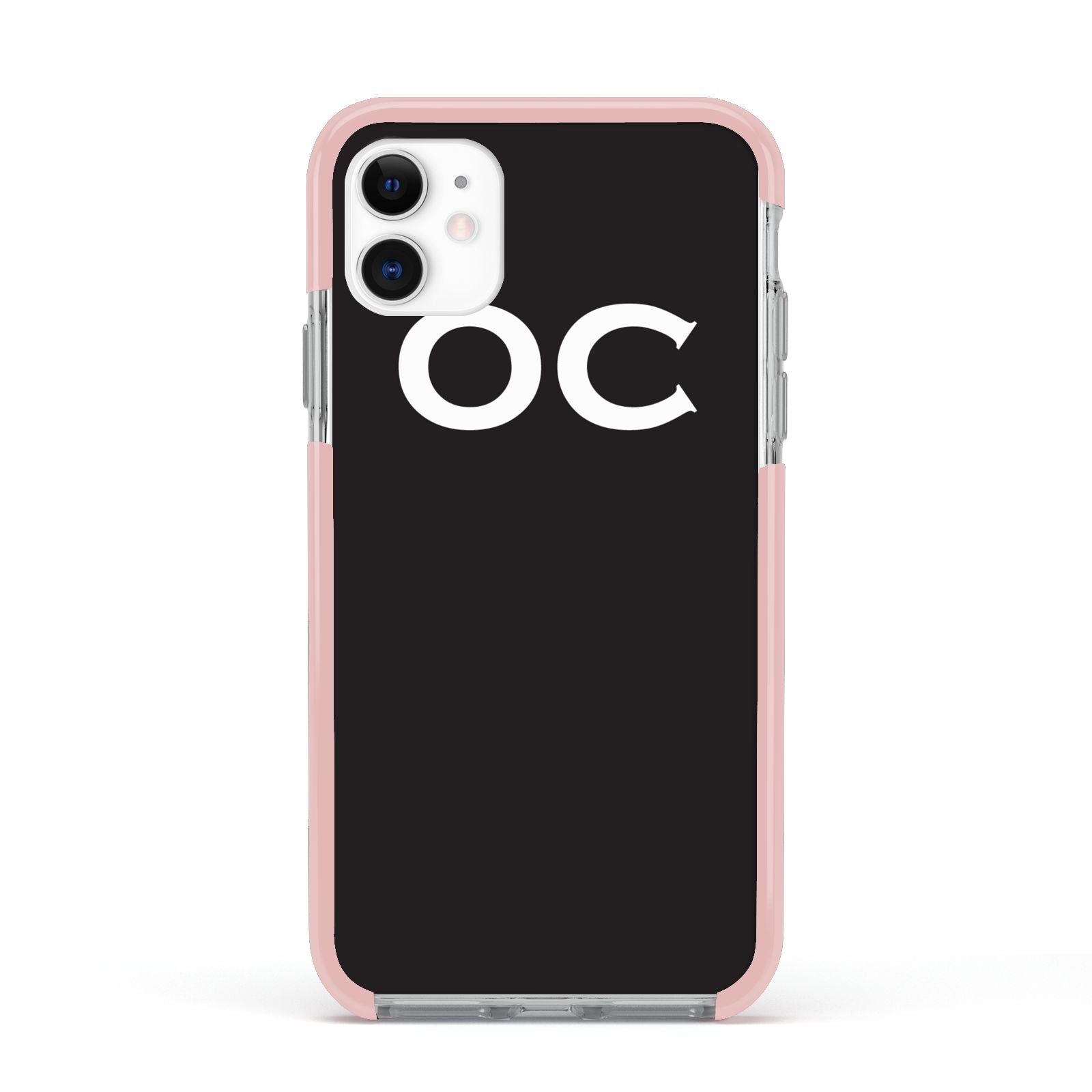 Personalised Black with Initials Apple iPhone 11 in White with Pink Impact Case