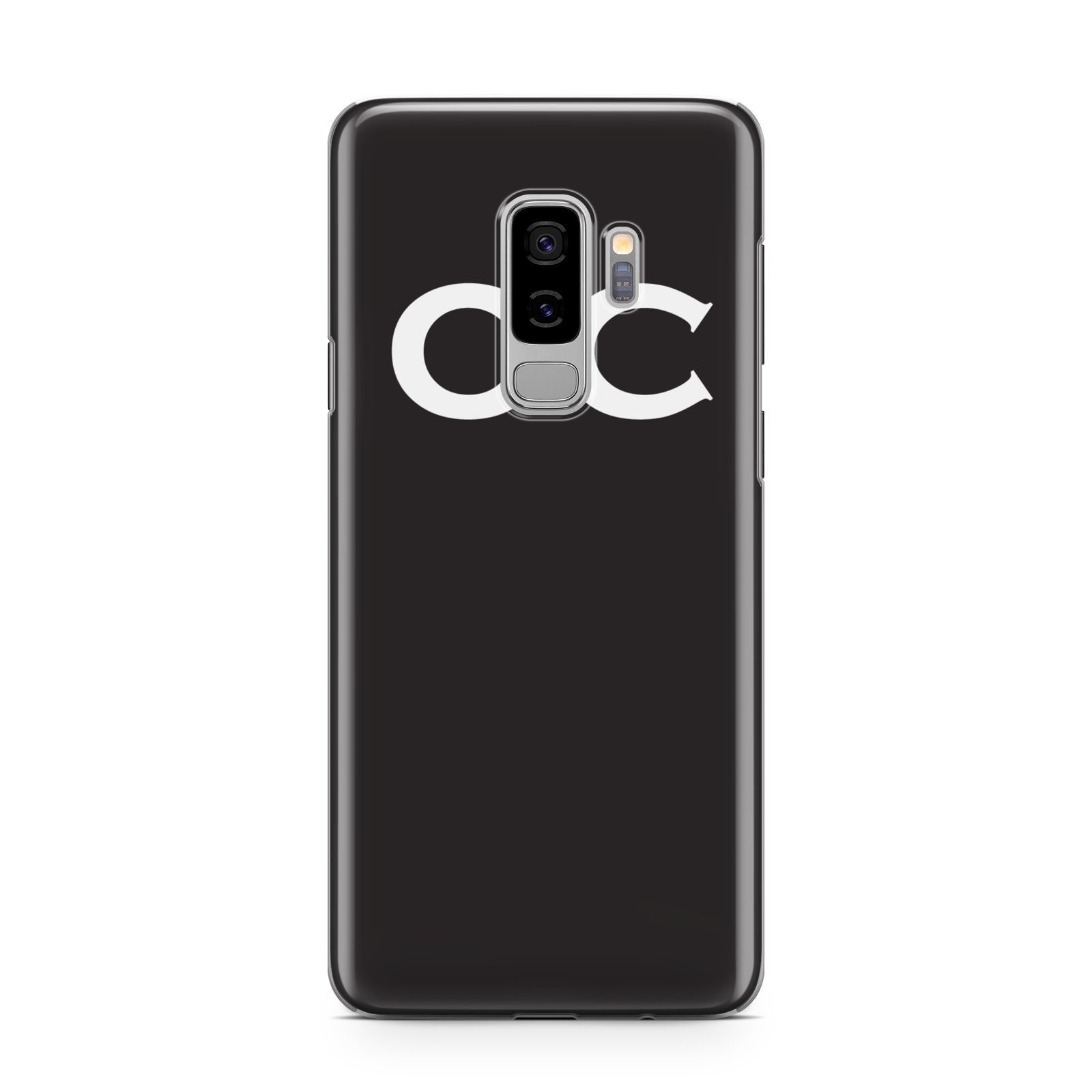 Personalised Black with Initials Samsung Galaxy S9 Plus Case on Silver phone