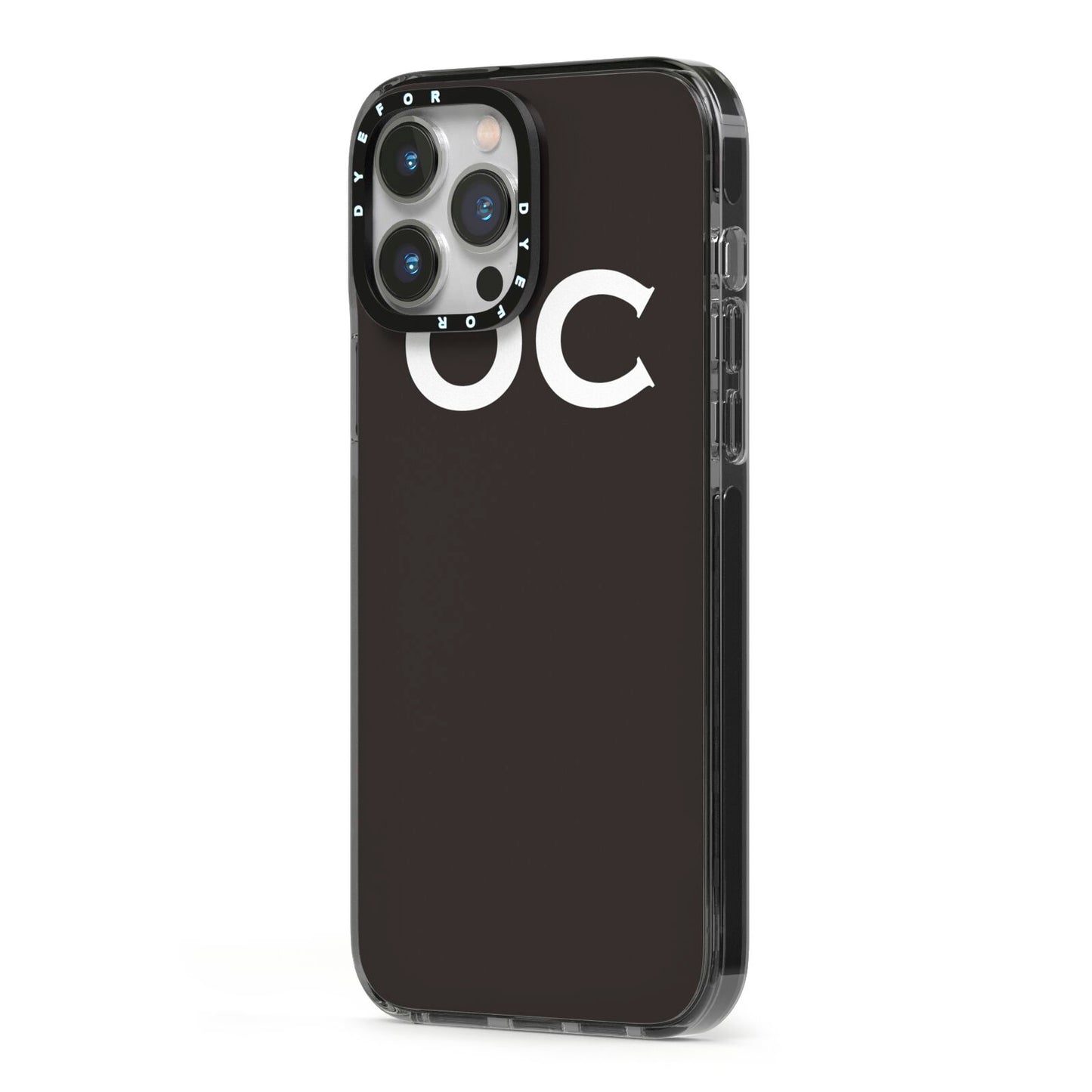 Personalised Black with Initials iPhone 13 Pro Max Black Impact Case Side Angle on Silver phone