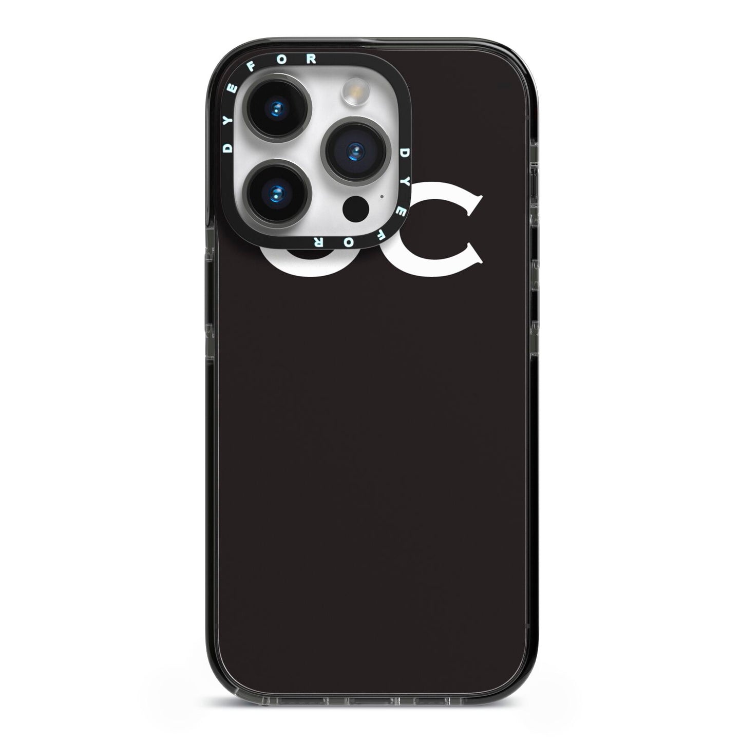 Personalised Black with Initials iPhone 14 Pro Black Impact Case on Silver phone