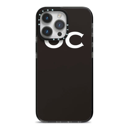 Personalised Black with Initials iPhone 14 Pro Max Black Impact Case on Silver phone