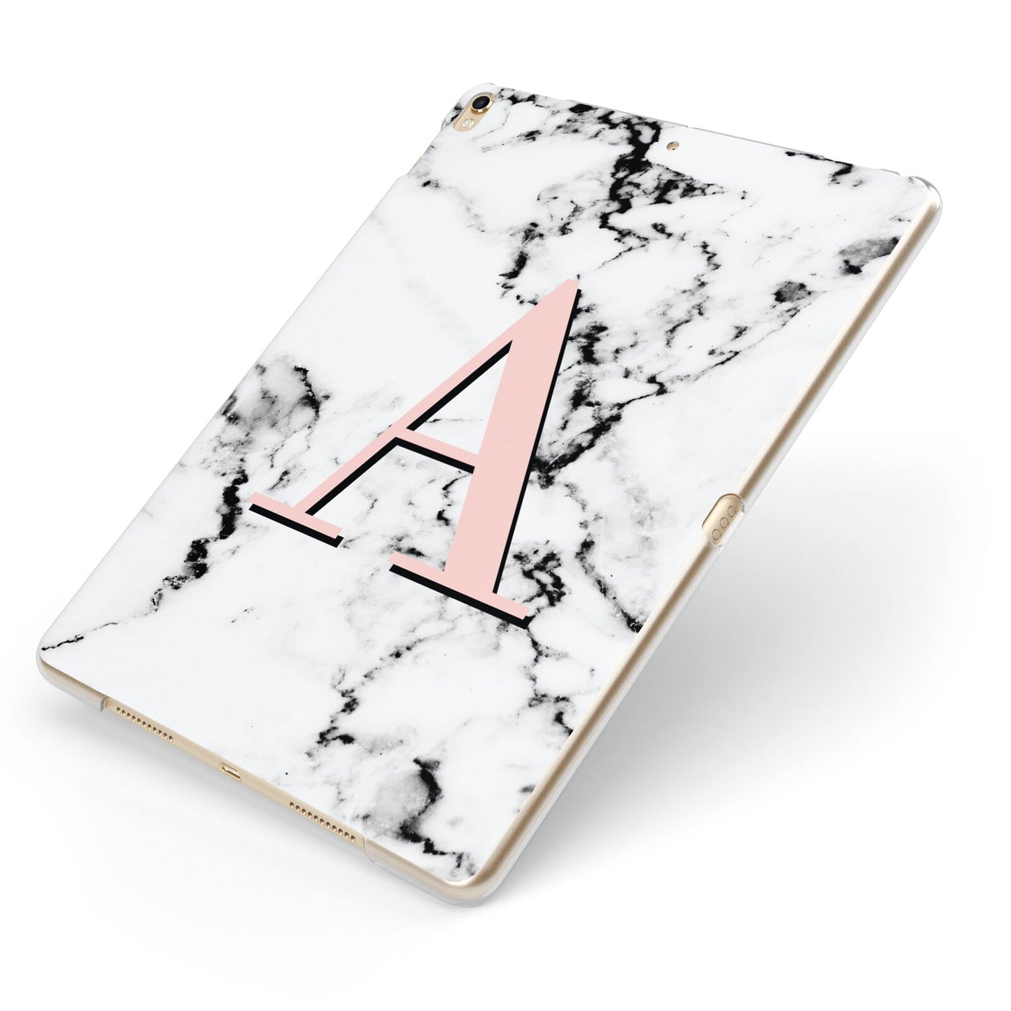 Personalised Block Coral Monogram Marble Apple iPad Case on Gold iPad Side View