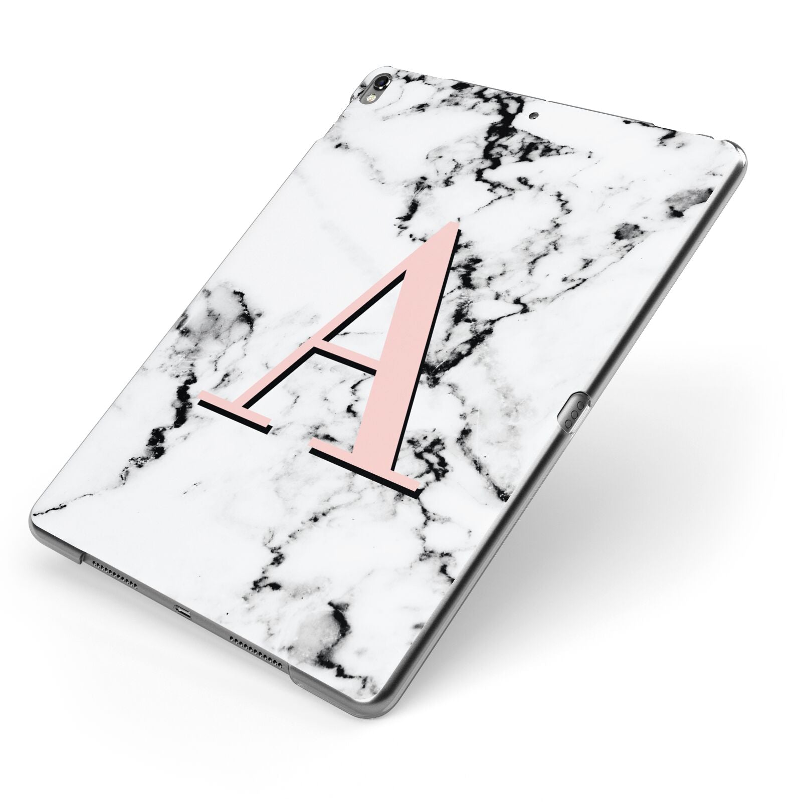 Personalised Block Coral Monogram Marble Apple iPad Case on Grey iPad Side View