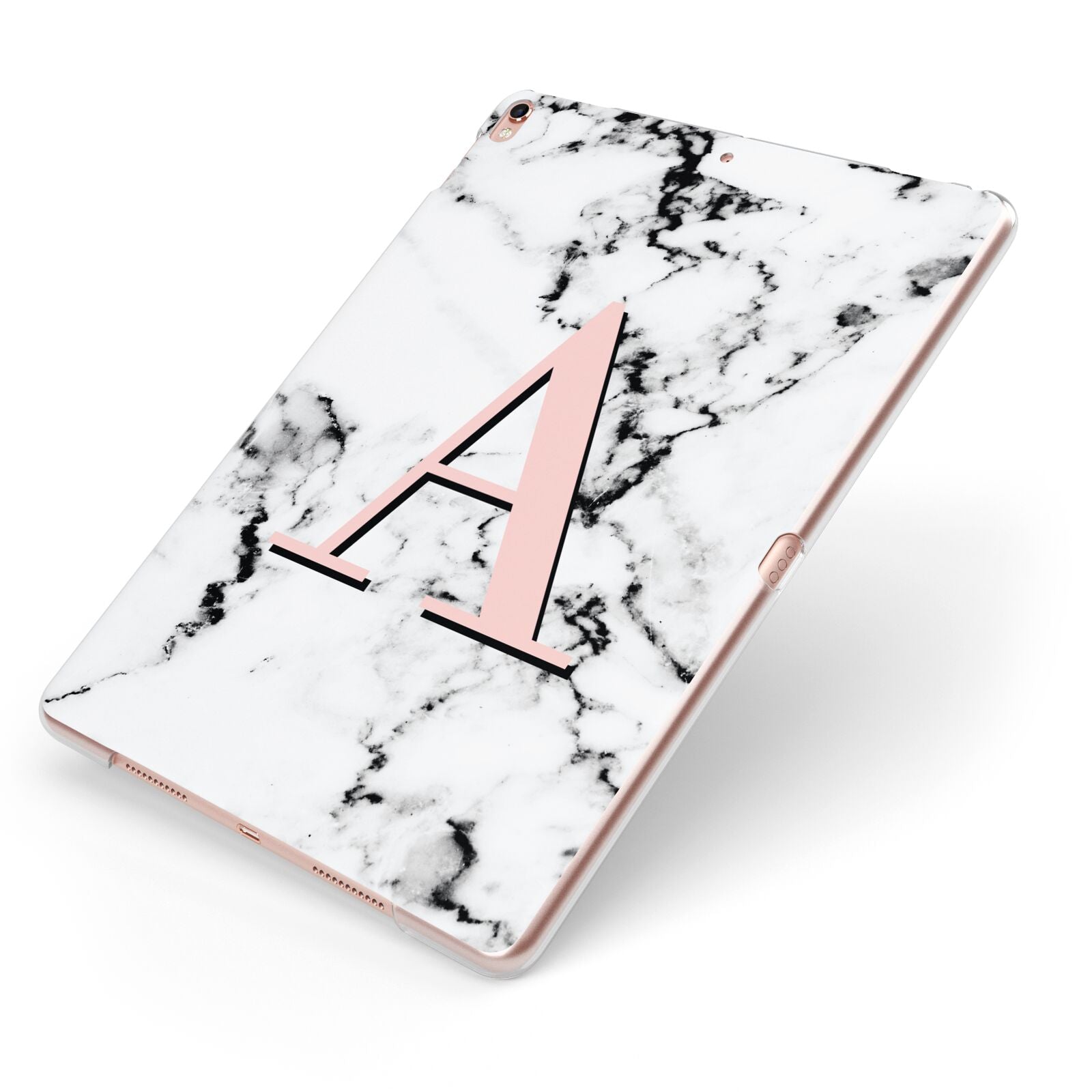 Personalised Block Coral Monogram Marble Apple iPad Case on Rose Gold iPad Side View