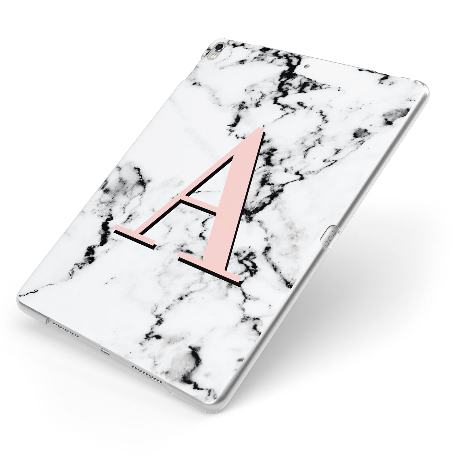 Personalised Block Coral Monogram Marble Apple iPad Case on Silver iPad Side View