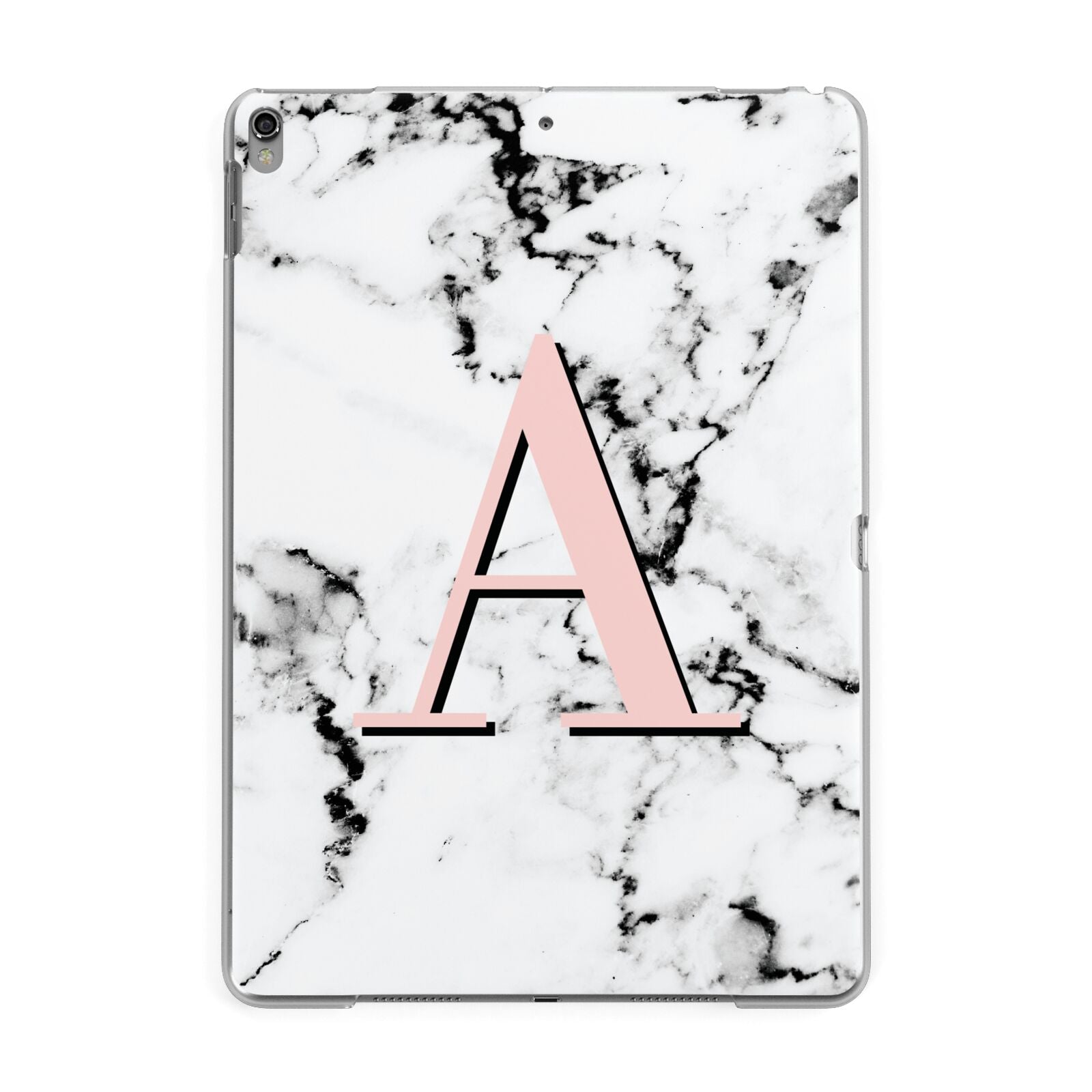 Personalised Block Coral Monogram Marble Apple iPad Grey Case
