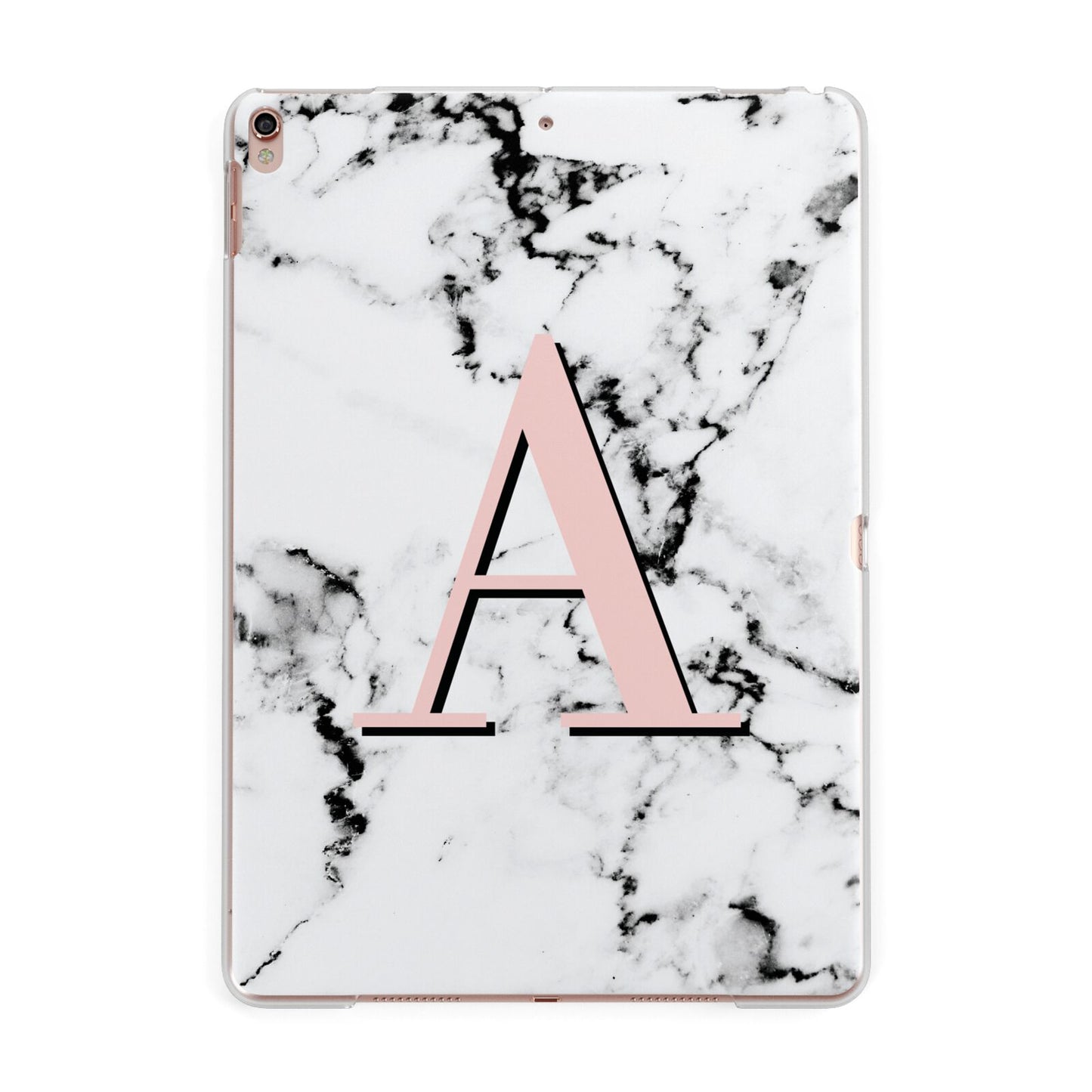 Personalised Block Coral Monogram Marble Apple iPad Rose Gold Case