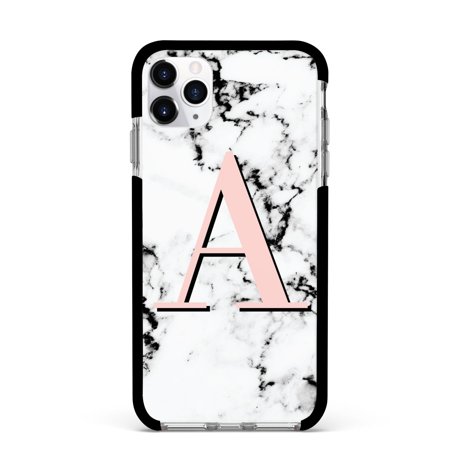 Personalised Block Coral Monogram Marble Apple iPhone 11 Pro Max in Silver with Black Impact Case