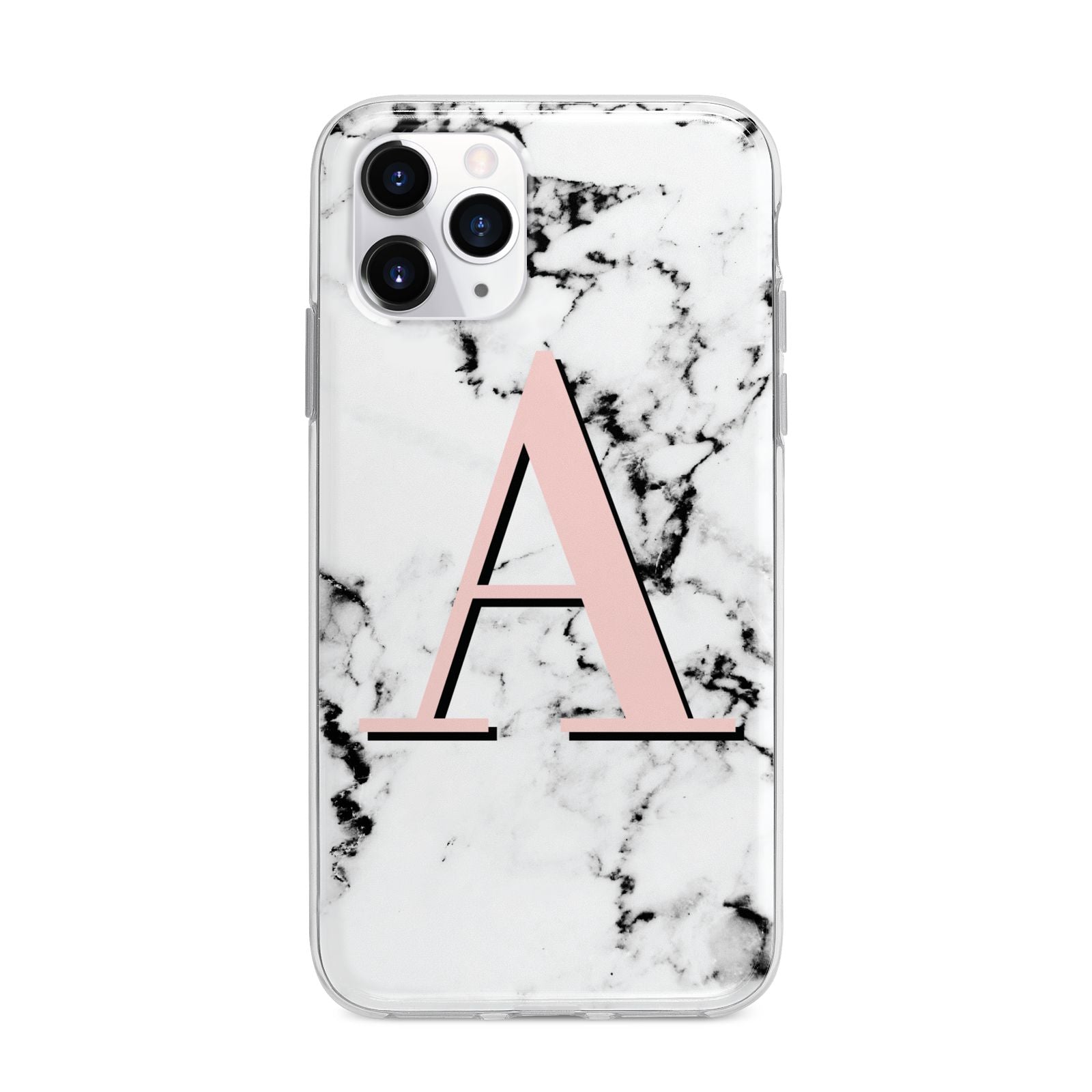 Personalised Block Coral Monogram Marble Apple iPhone 11 Pro Max in Silver with Bumper Case