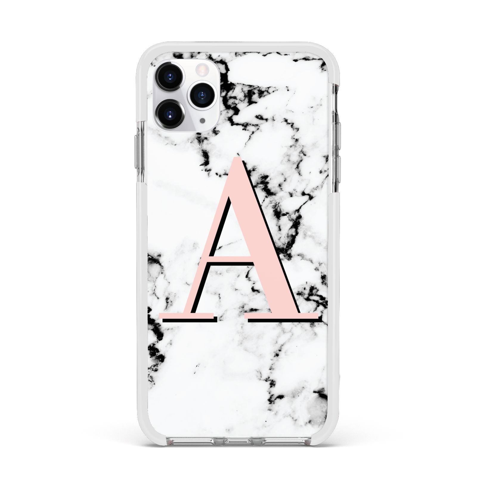 Personalised Block Coral Monogram Marble Apple iPhone 11 Pro Max in Silver with White Impact Case
