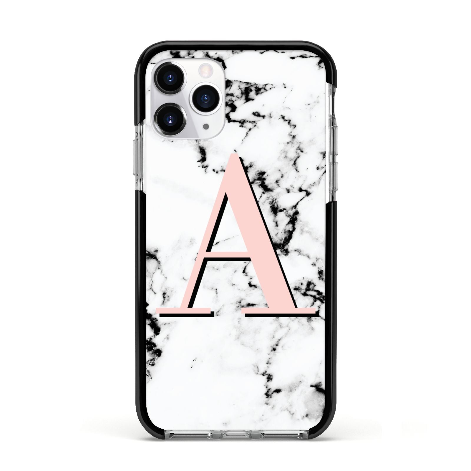 Personalised Block Coral Monogram Marble Apple iPhone 11 Pro in Silver with Black Impact Case