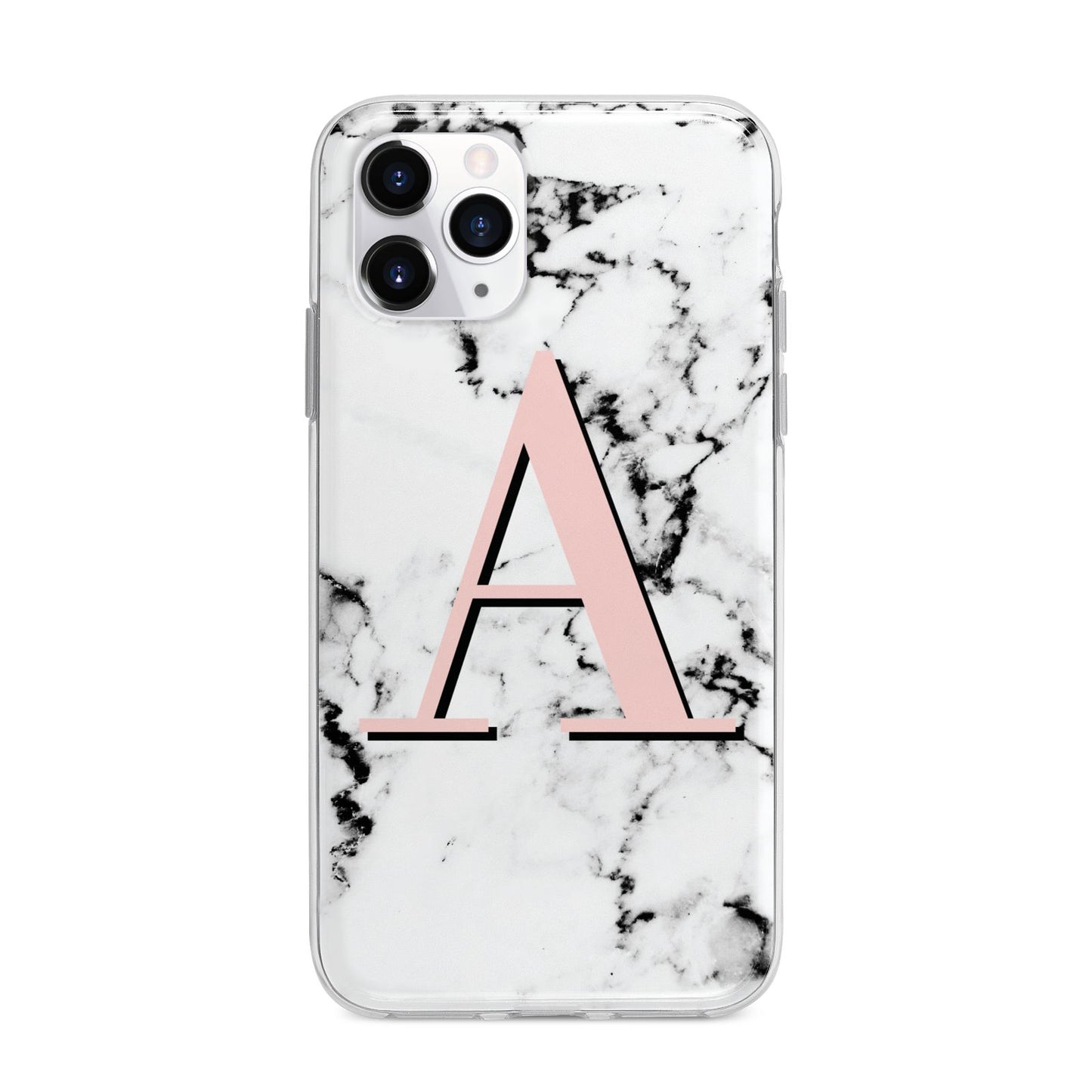 Personalised Block Coral Monogram Marble Apple iPhone 11 Pro in Silver with Bumper Case