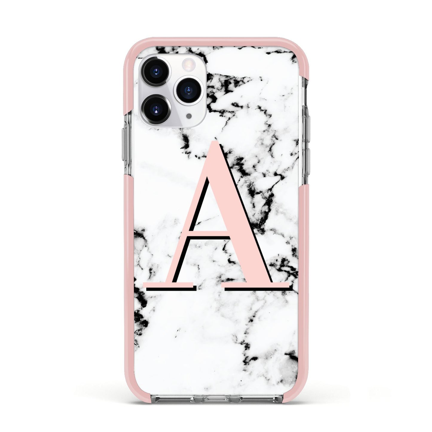 Personalised Block Coral Monogram Marble Apple iPhone 11 Pro in Silver with Pink Impact Case