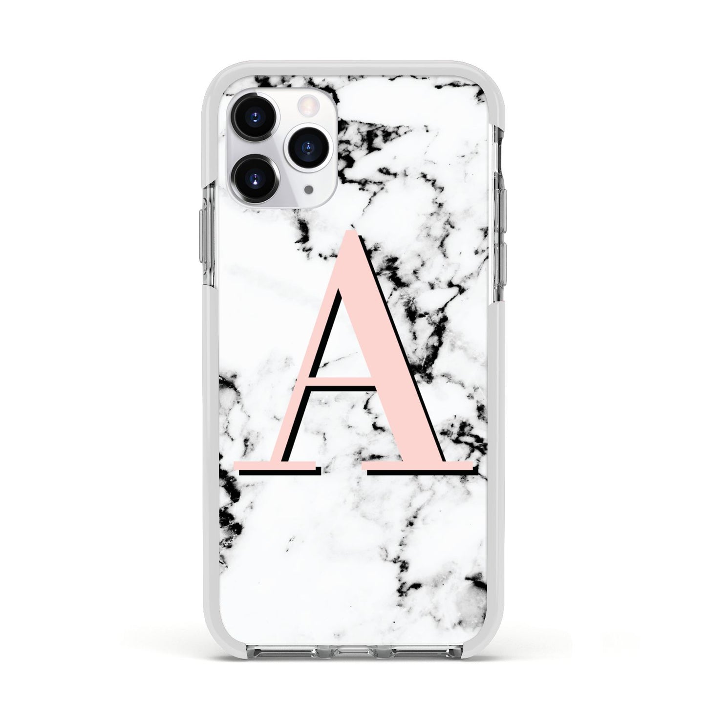Personalised Block Coral Monogram Marble Apple iPhone 11 Pro in Silver with White Impact Case