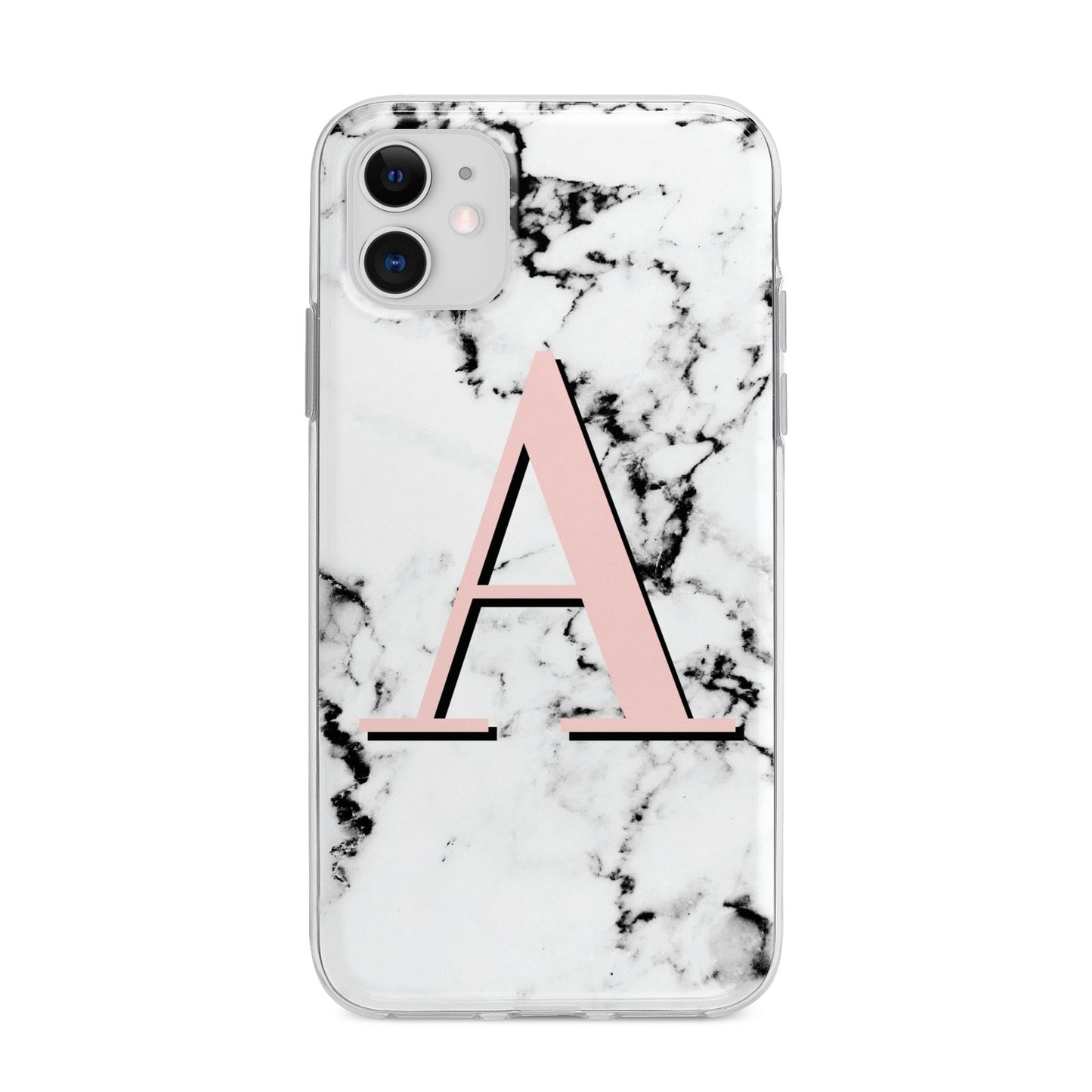 Personalised Block Coral Monogram Marble Apple iPhone 11 in White with Bumper Case