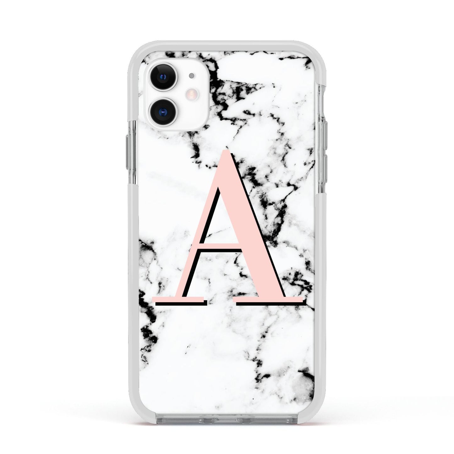 Personalised Block Coral Monogram Marble Apple iPhone 11 in White with White Impact Case