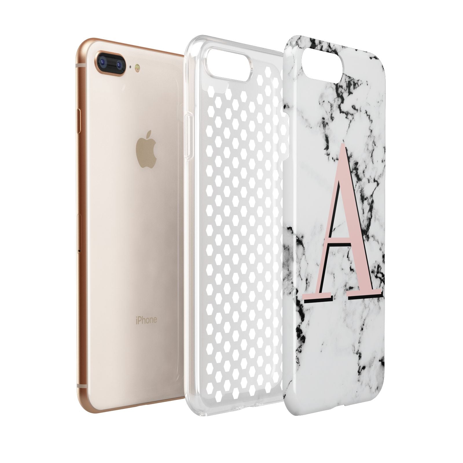 Personalised Block Coral Monogram Marble Apple iPhone 7 8 Plus 3D Tough Case Expanded View