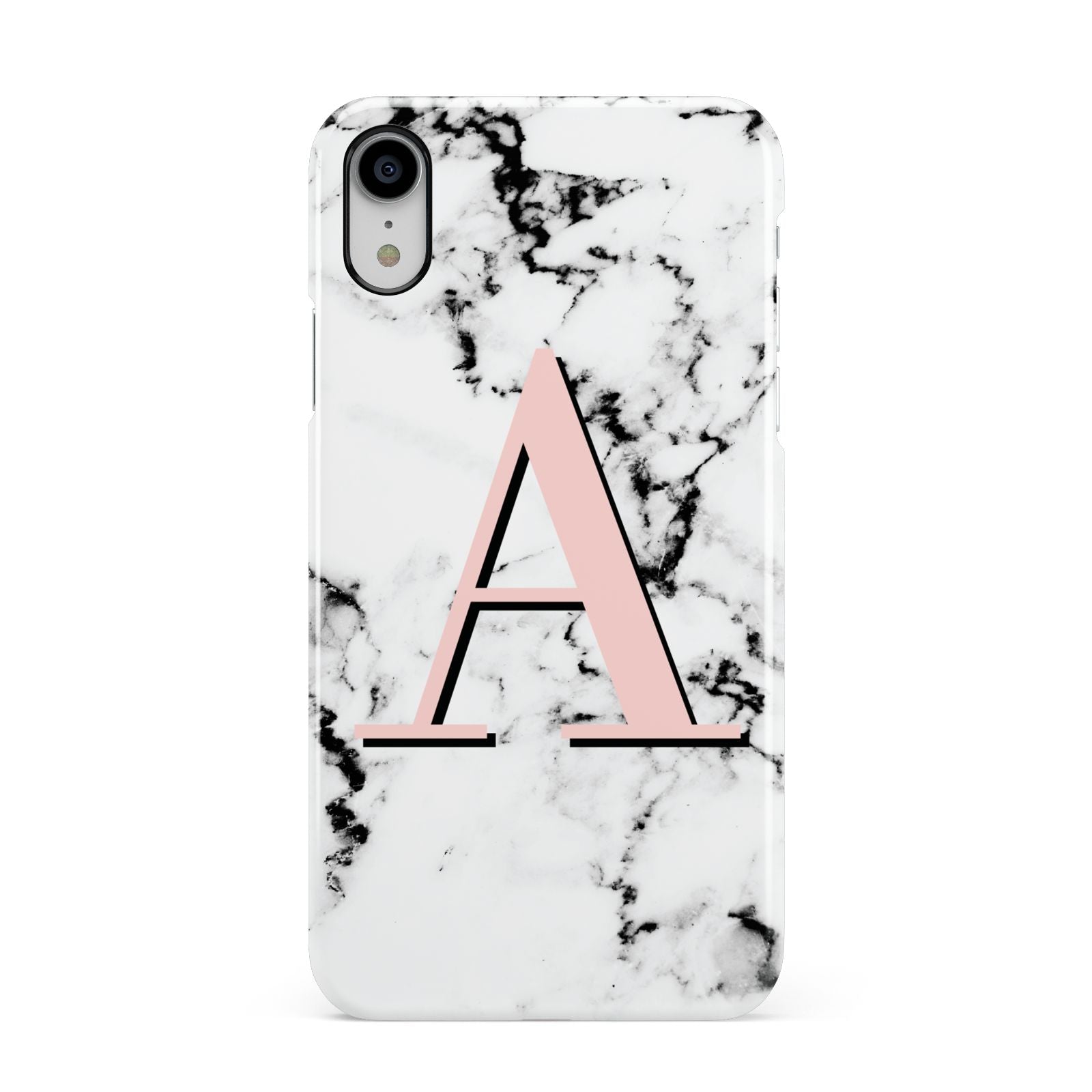 Personalised Block Coral Monogram Marble Apple iPhone XR White 3D Snap Case