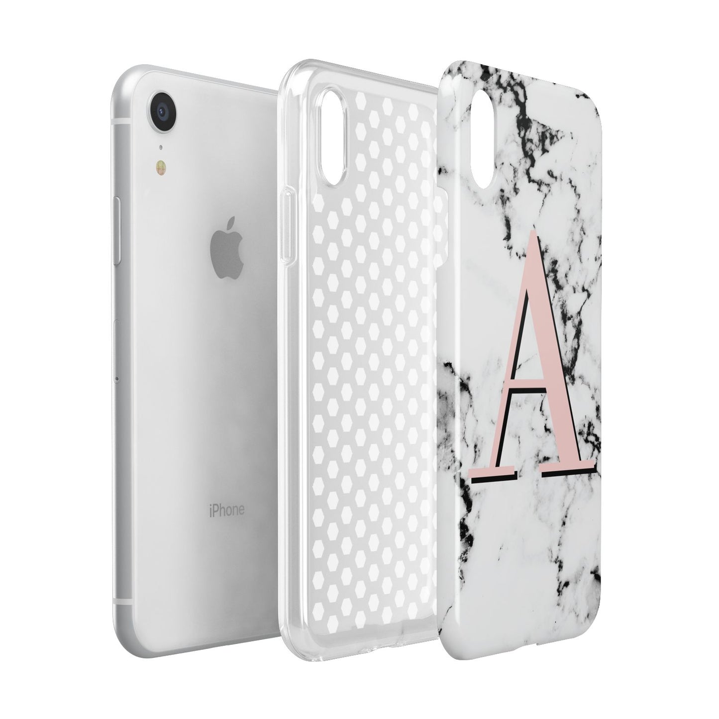 Personalised Block Coral Monogram Marble Apple iPhone XR White 3D Tough Case Expanded view